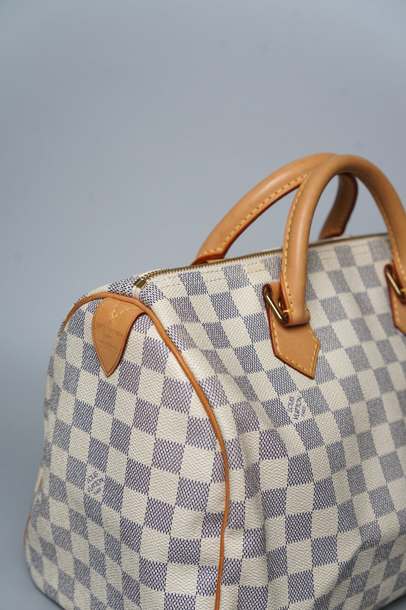 LV Speedy 30 Top Handle Bag in White Damier