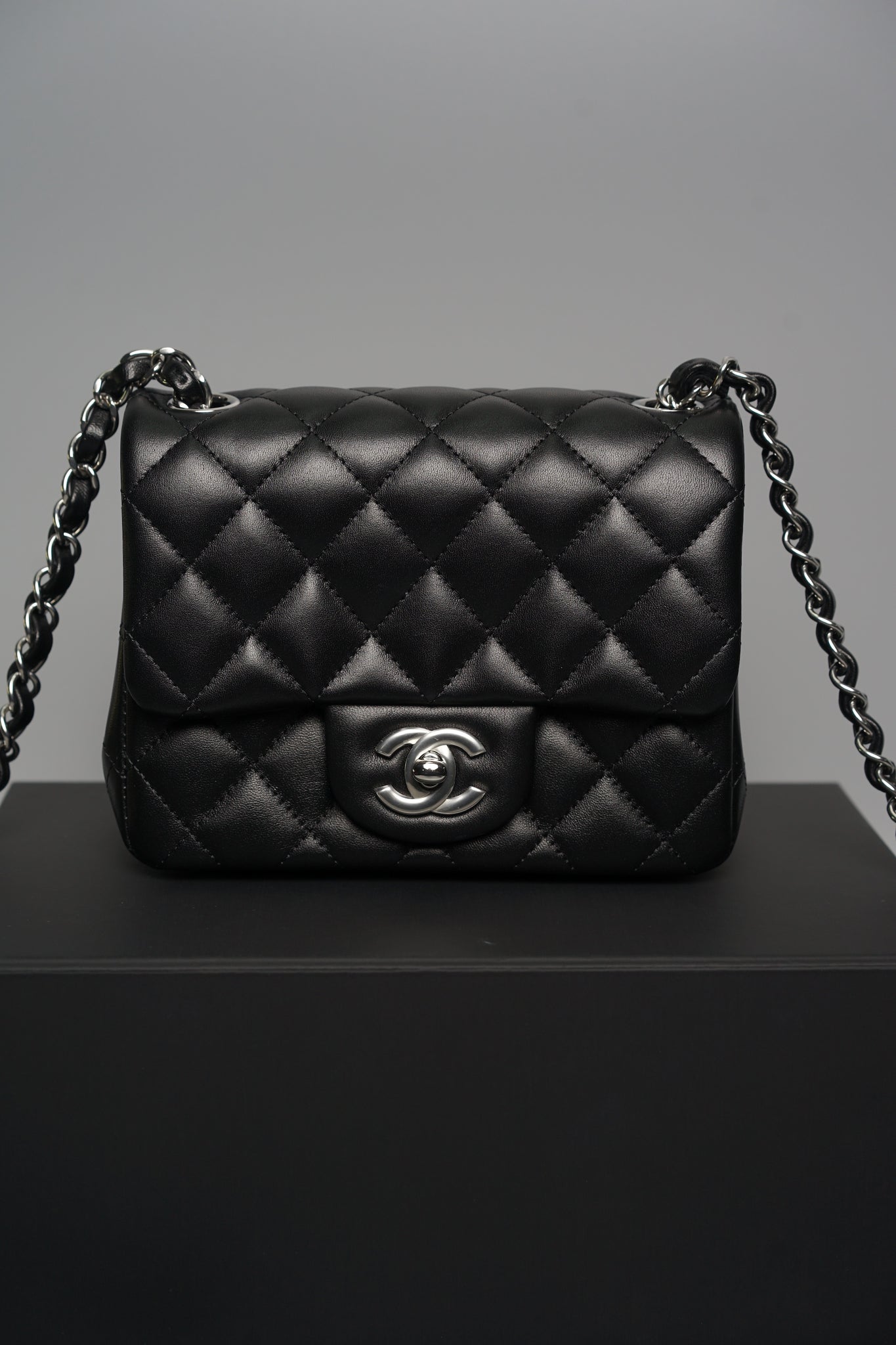 Chanel Classic Mini Square Flap in Black Lambskin Shw (Brand New)