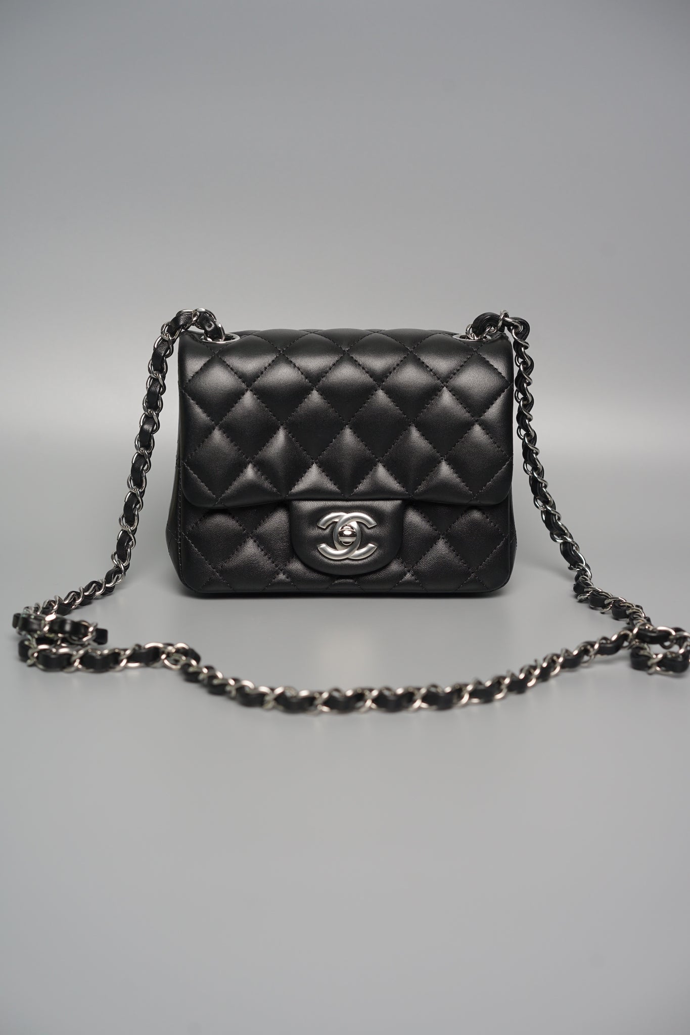 Chanel Classic Mini Square Flap in Black Lambskin Shw (Brand New)