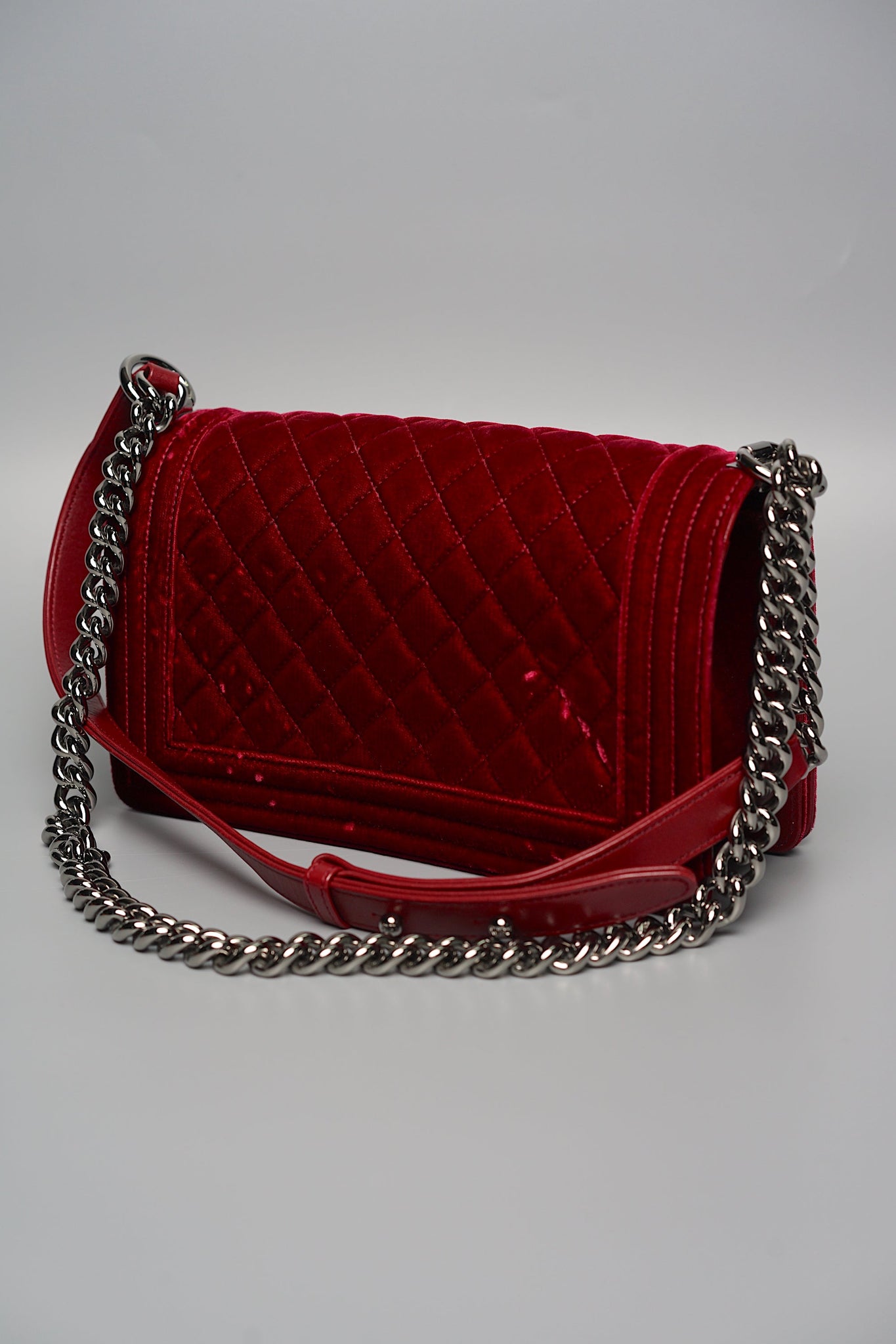 Boy Chanel Medium in Burgundy Velvet Ruthenium