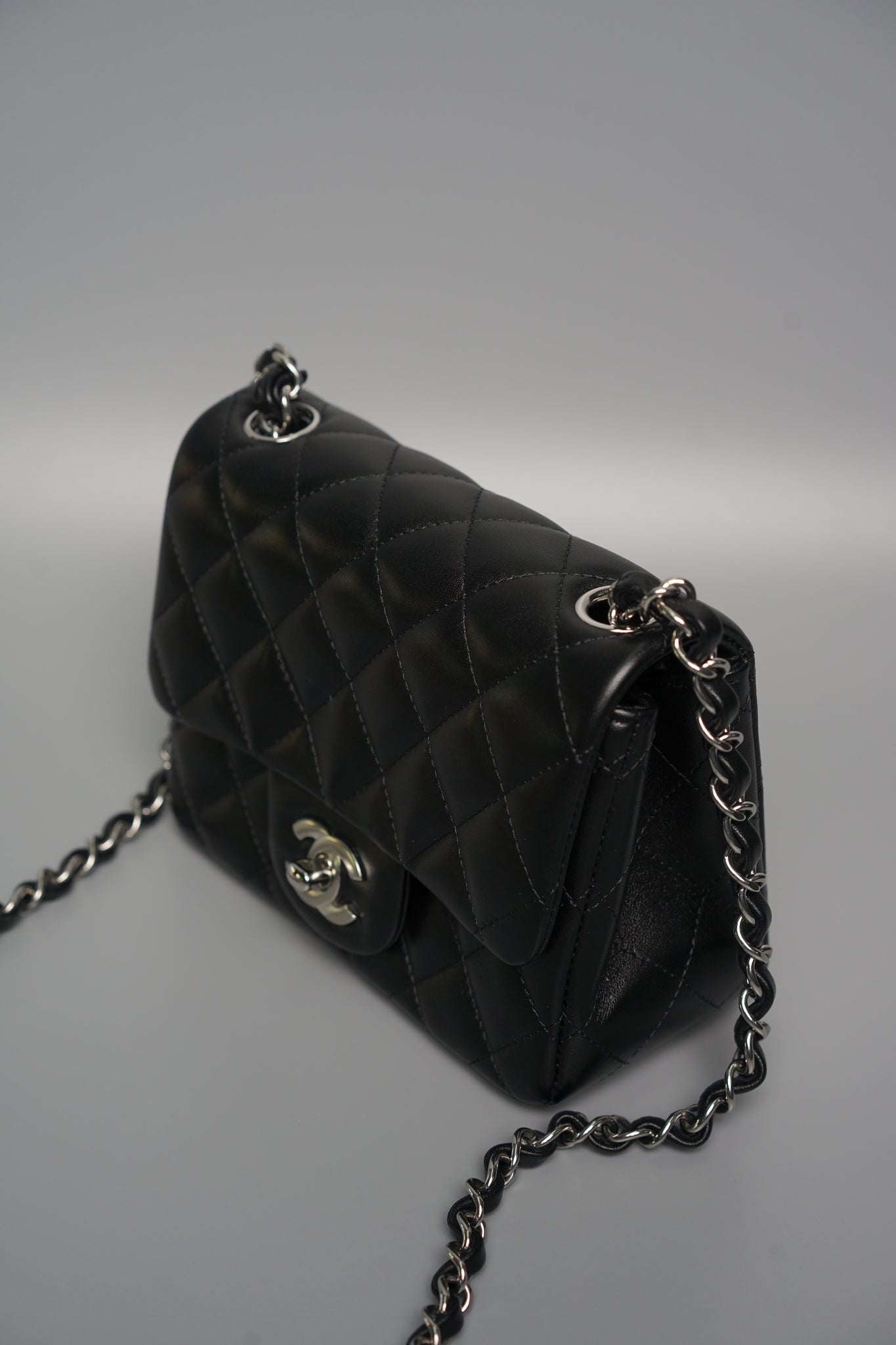 Chanel Classic Mini Square Flap in Black Lambskin Shw (Brand New)