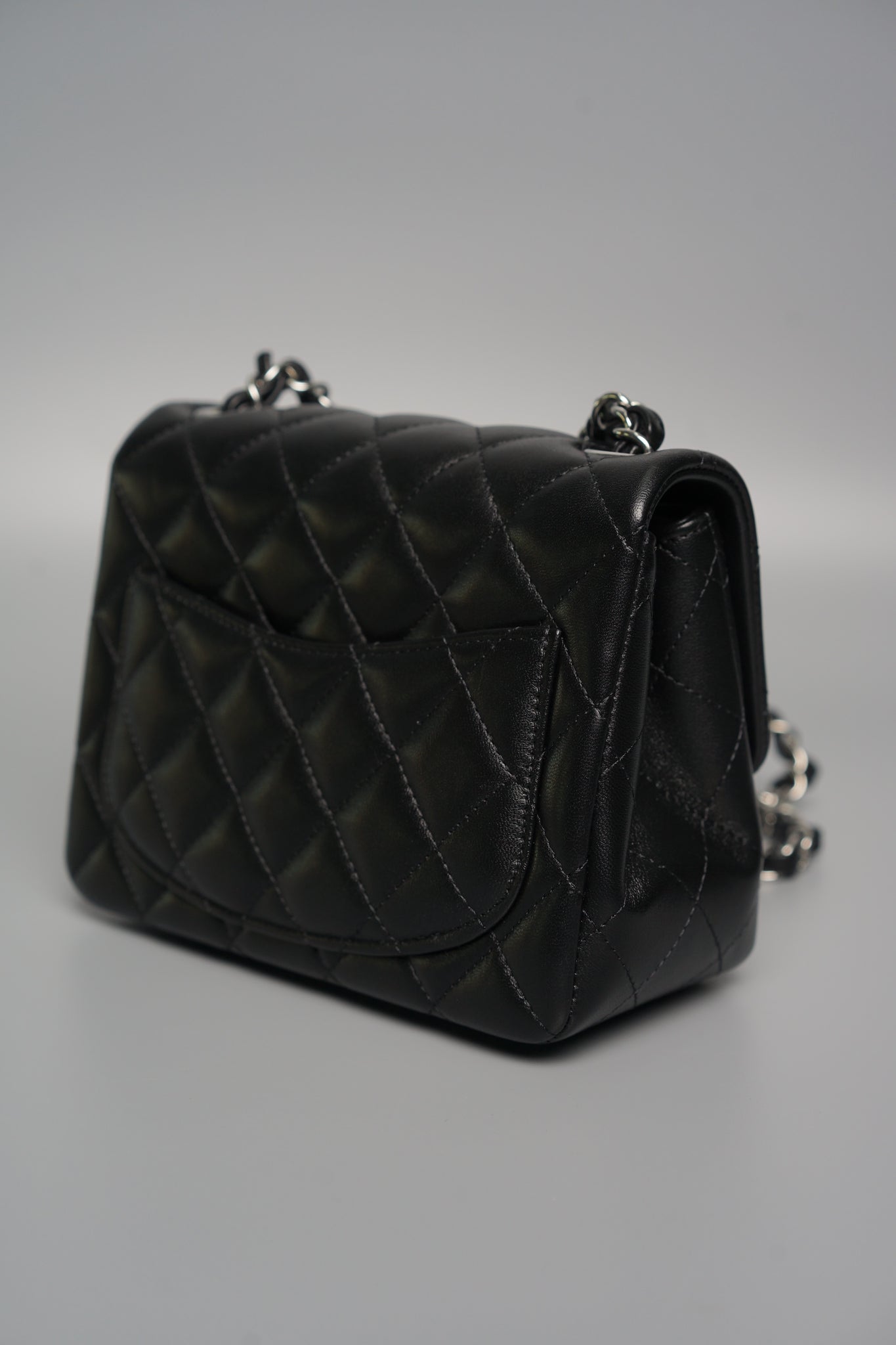 Chanel Classic Mini Square Flap in Black Lambskin Shw (Brand New)