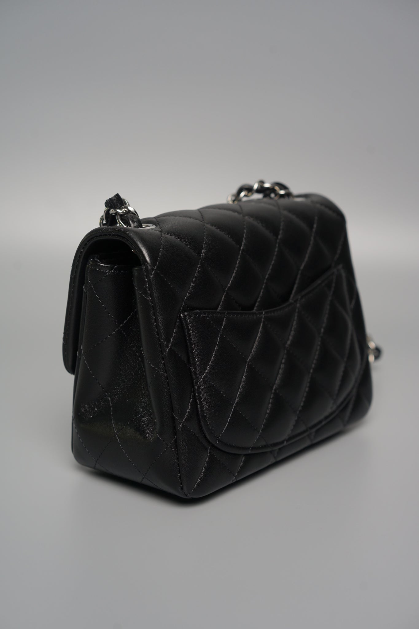 Chanel Classic Mini Square Flap in Black Lambskin Shw (Brand New)
