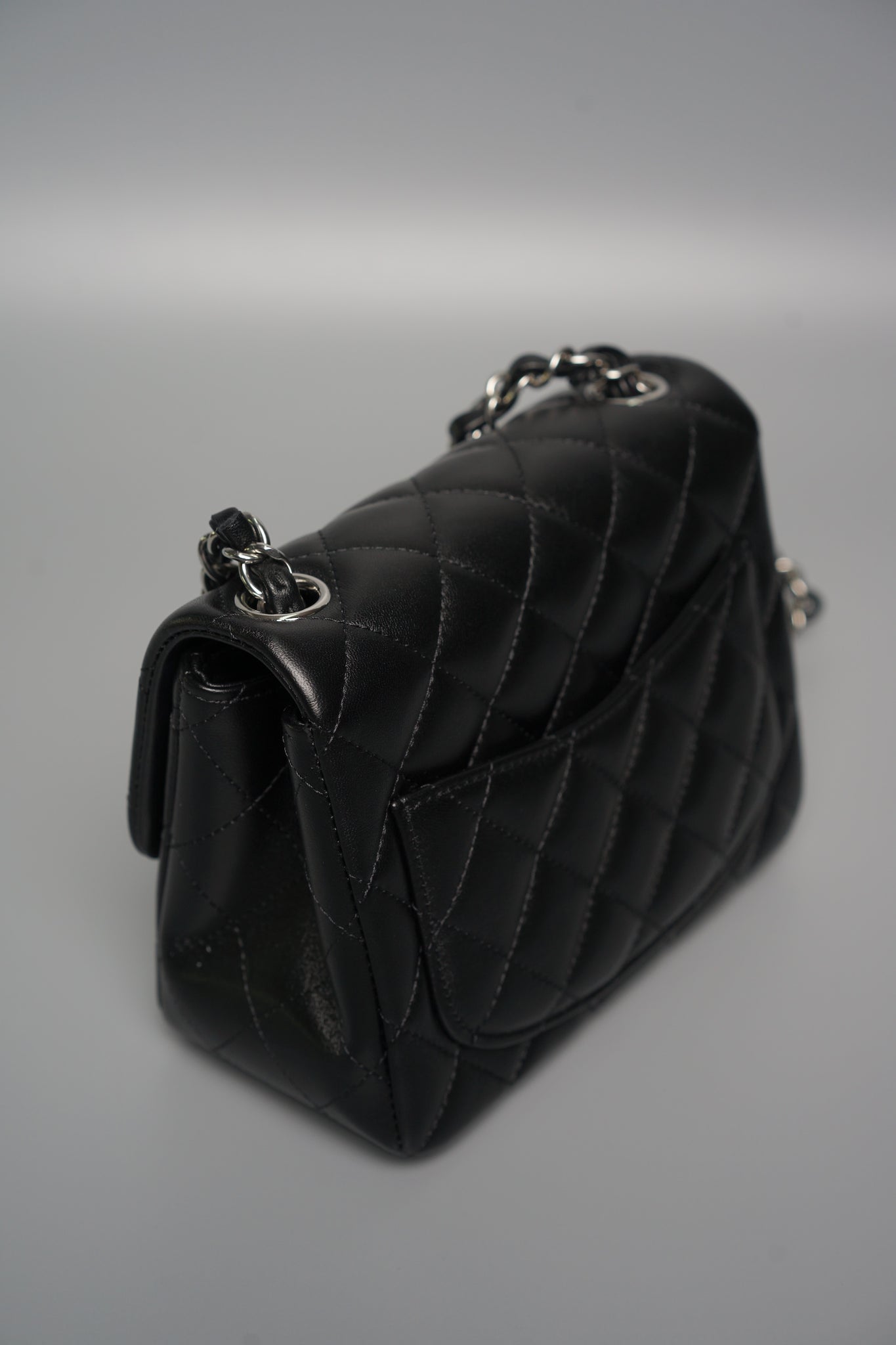 Chanel Classic Mini Square Flap in Black Lambskin Shw (Brand New)