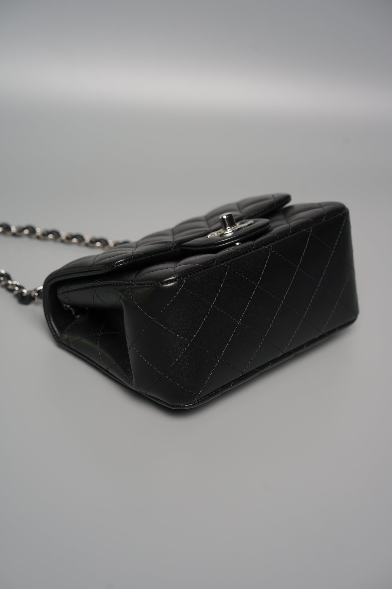 Chanel Classic Mini Square Flap in Black Lambskin Shw (Brand New)