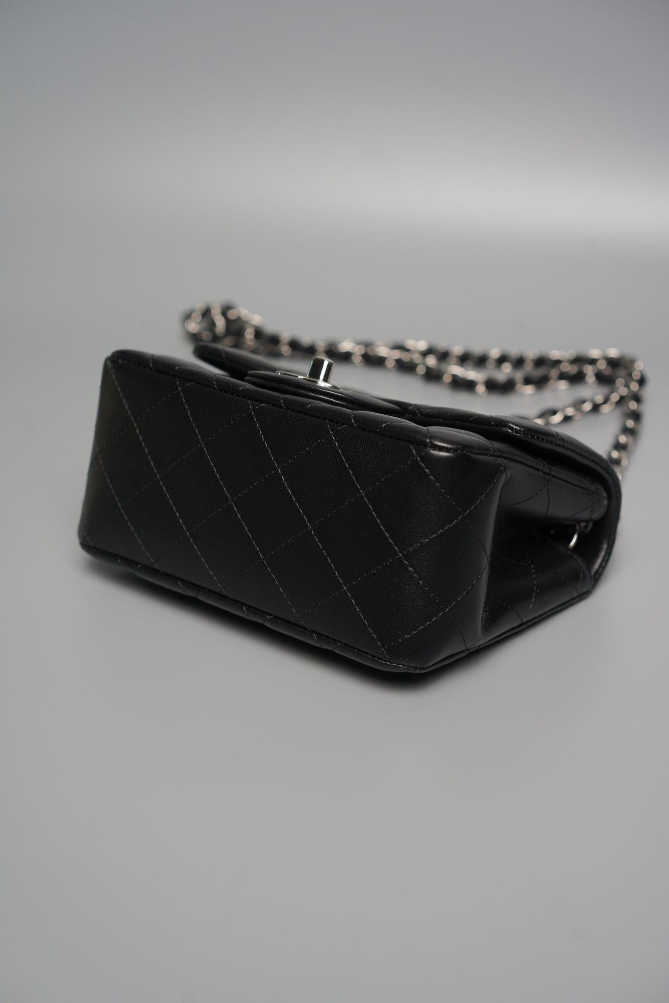 Chanel Classic Mini Square Flap in Black Lambskin Shw (Brand New)