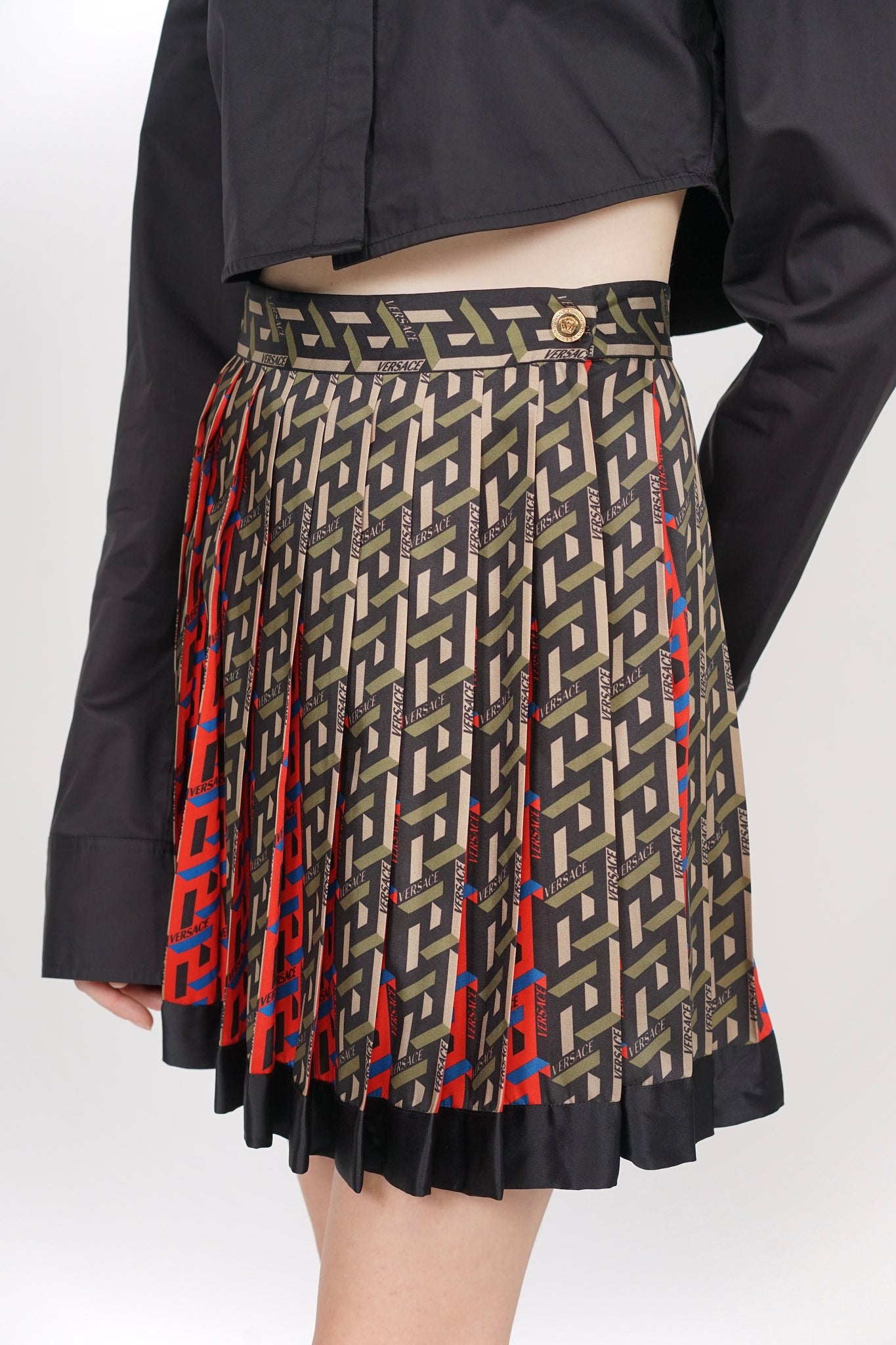 Versace Pleated Skirt in Orange/Blue/Green/Black Size 40 (Brand New)