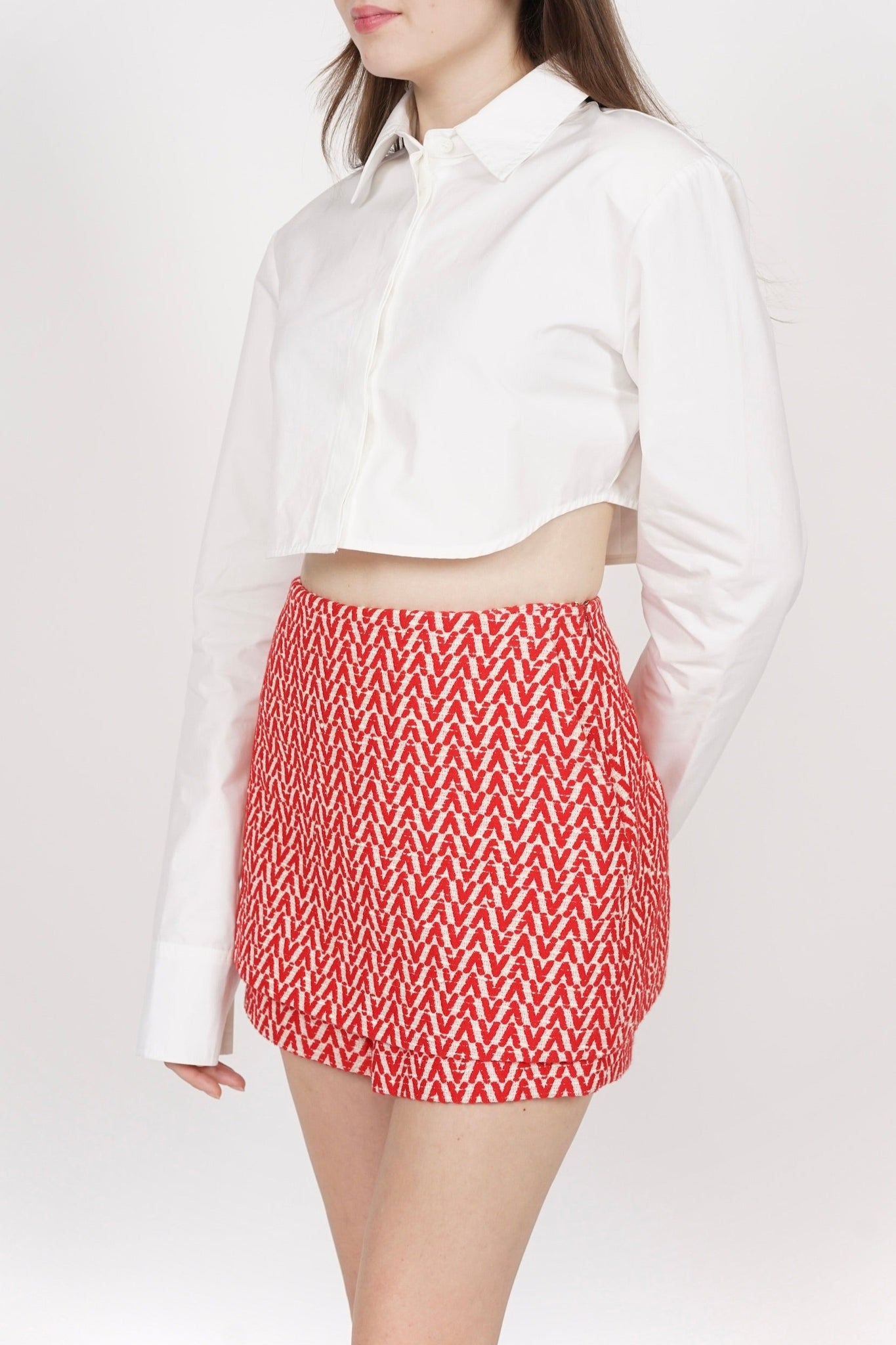 Valentino Mini Tweed Skorts in Red White Size 42 (Brand New)
