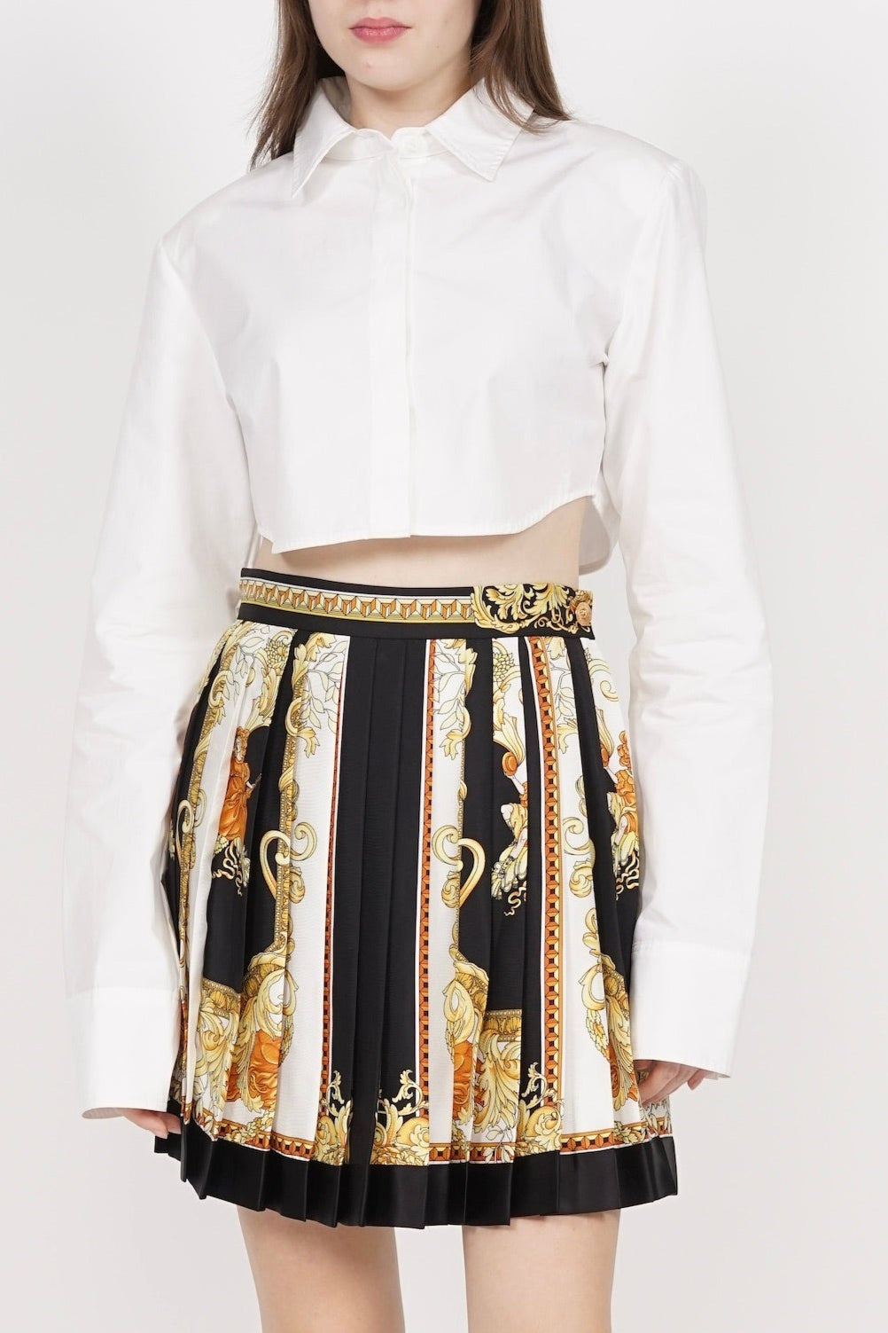 Versace Pleated Skirt in Yellow/White/Black Size 40 (Brand New)