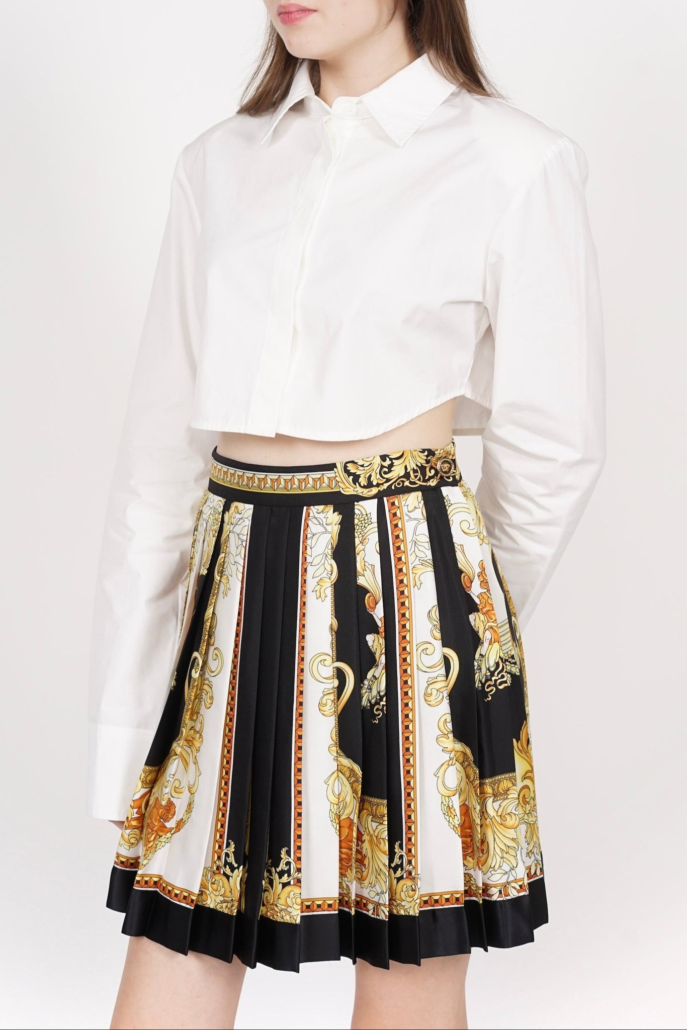 Versace Pleated Skirt in Yellow/White/Black Size 40 (Brand New)