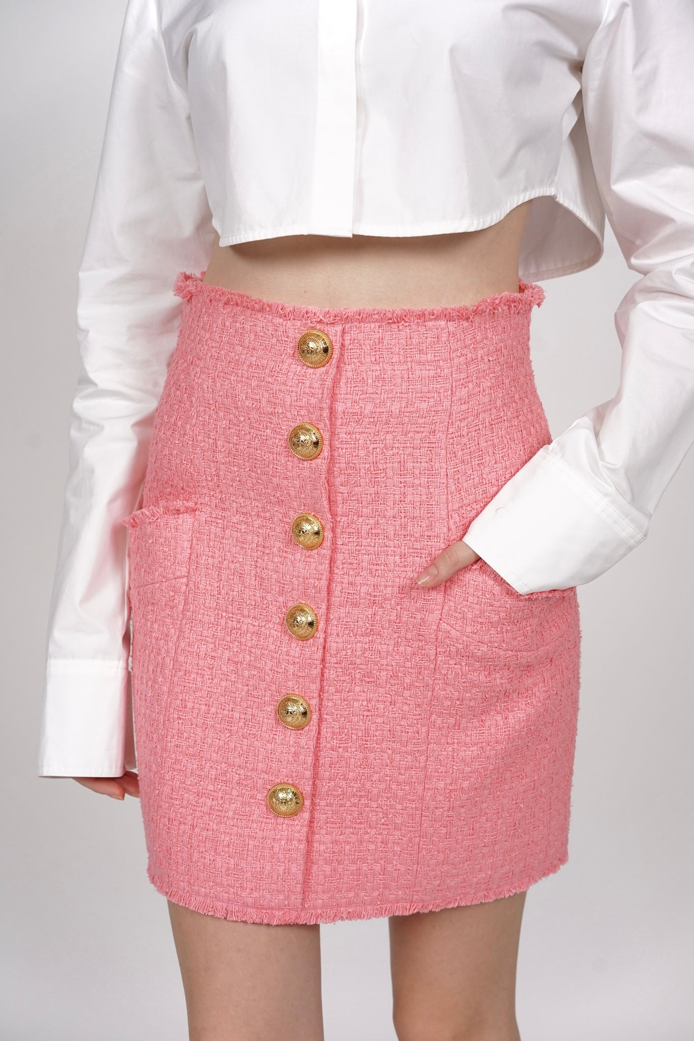 Balmain Tweed Skirt in Rose Size 38 (Brand New)