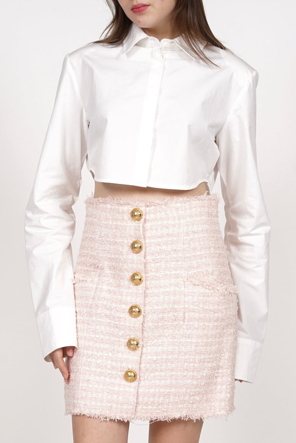 Balmain Tweed Skirt in Pink Size 38