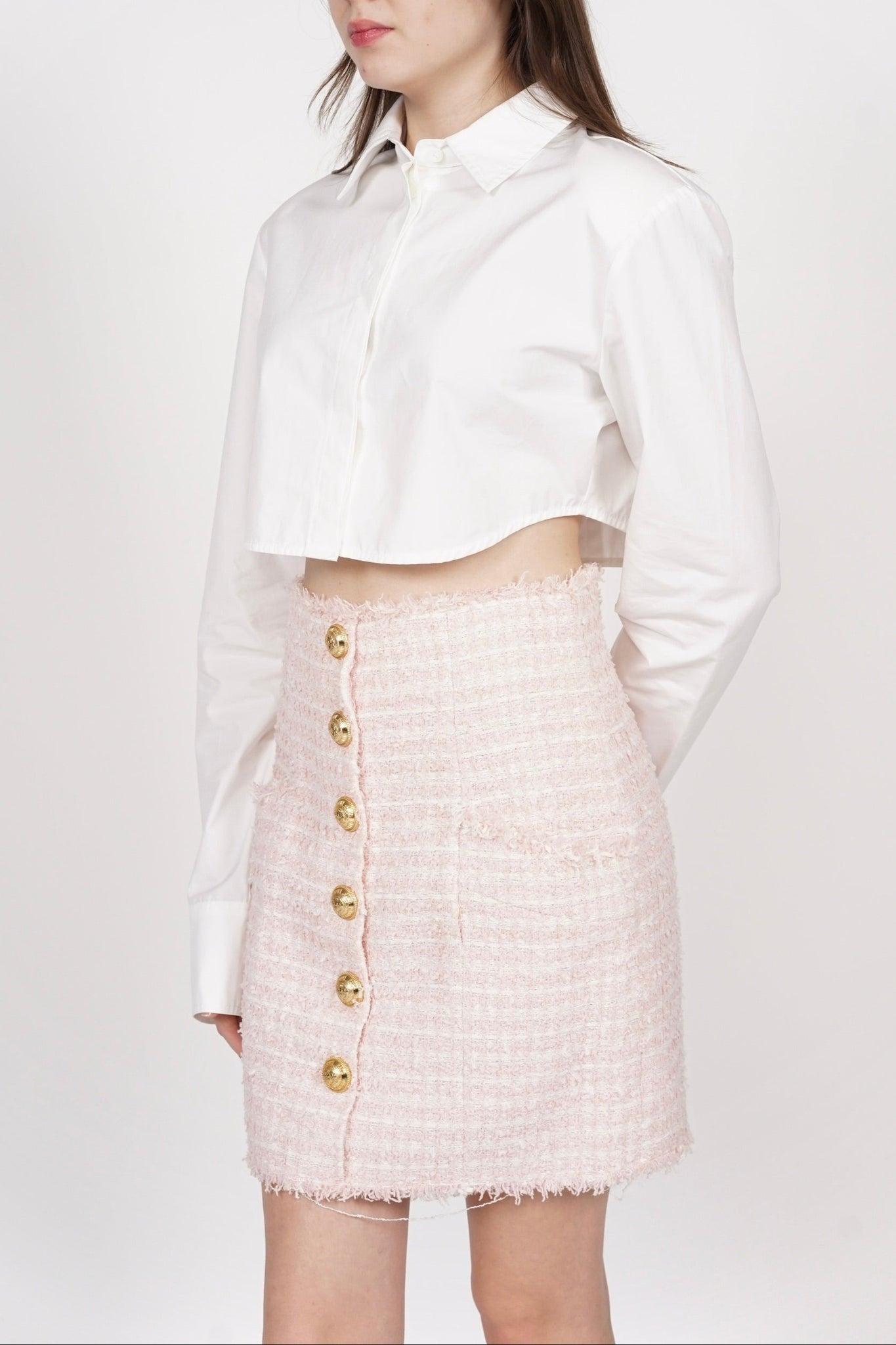 Balmain Tweed Skirt in Pink Size 38