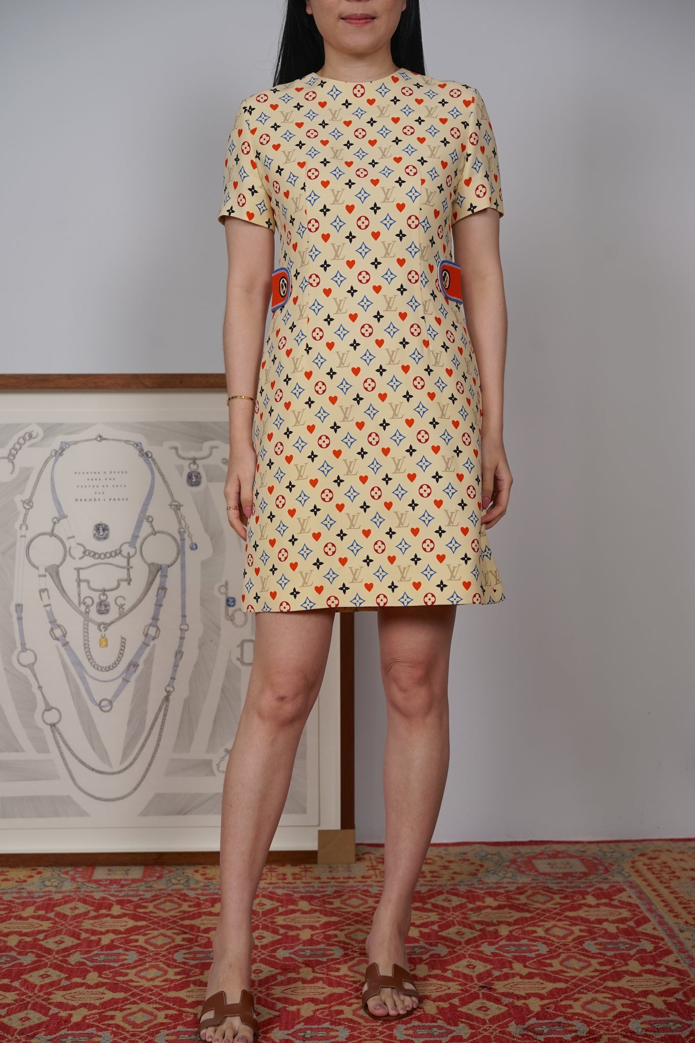 Louis Vuitton Game On Contrast Martingale Straight Cut Dress in Cream Size 38 (Brand New)