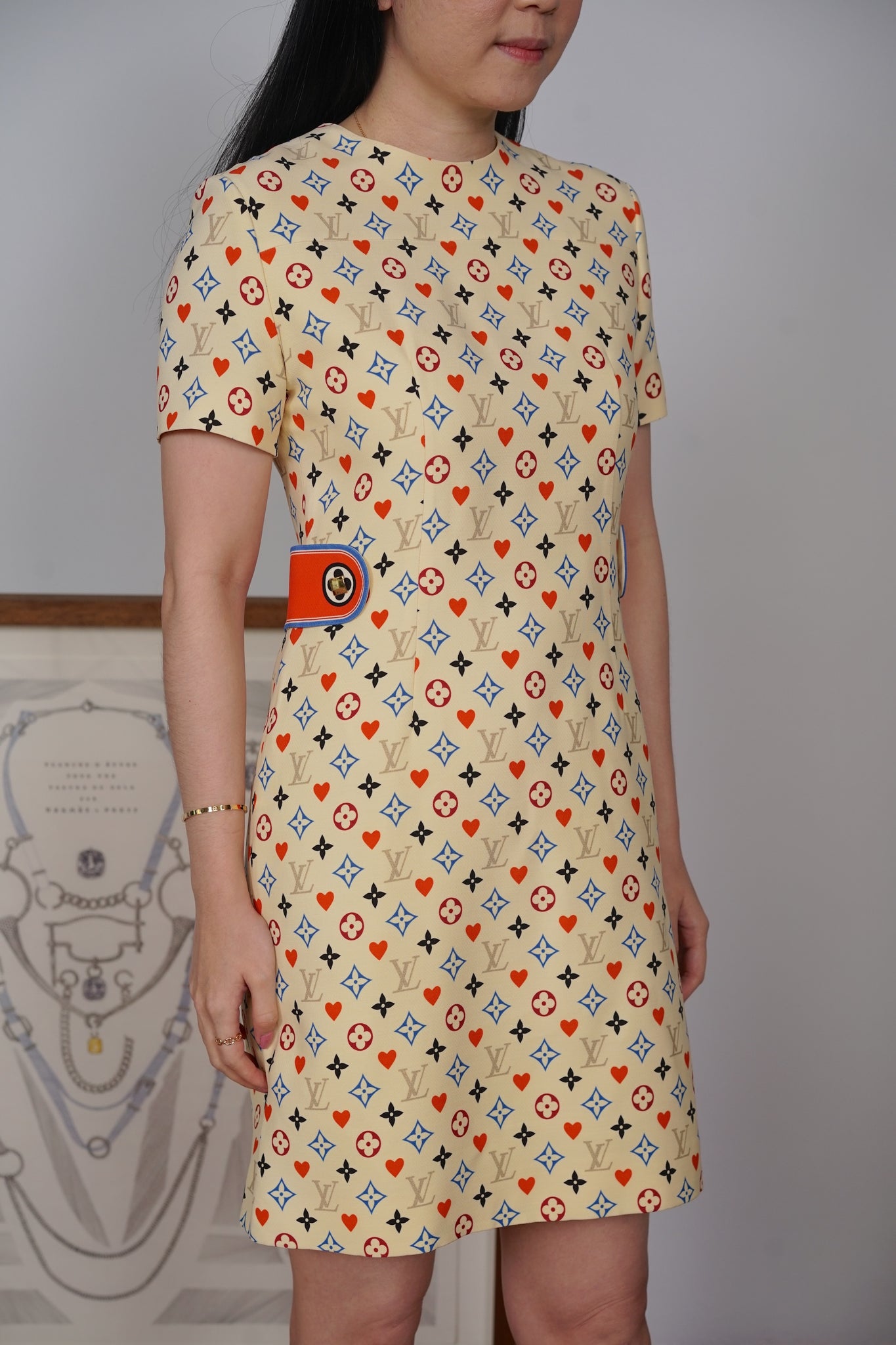 Louis Vuitton Game On Contrast Martingale Straight Cut Dress in Cream Size 38 (Brand New)