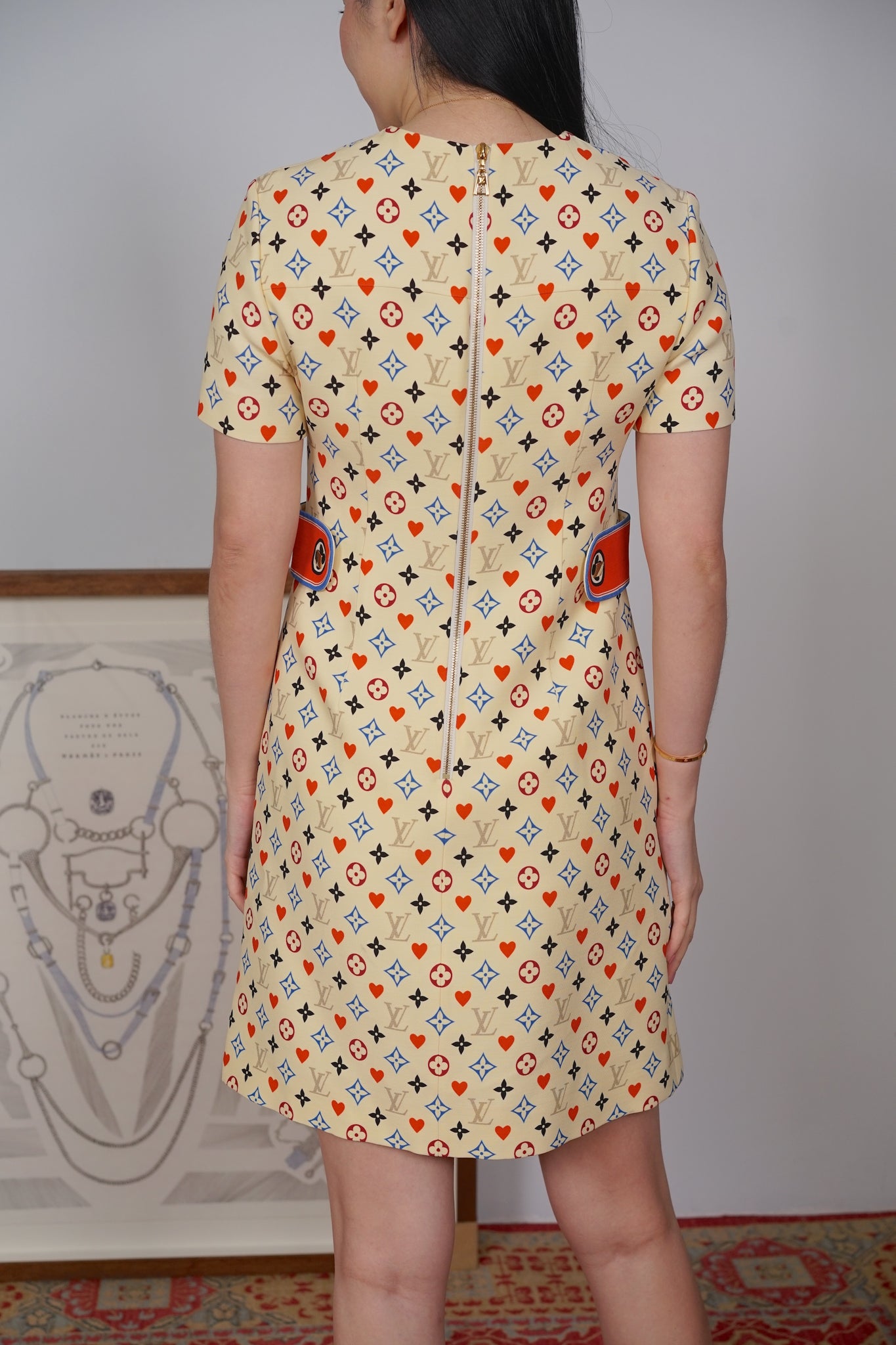 Louis Vuitton Game On Contrast Martingale Straight Cut Dress in Cream Size 38 (Brand New)