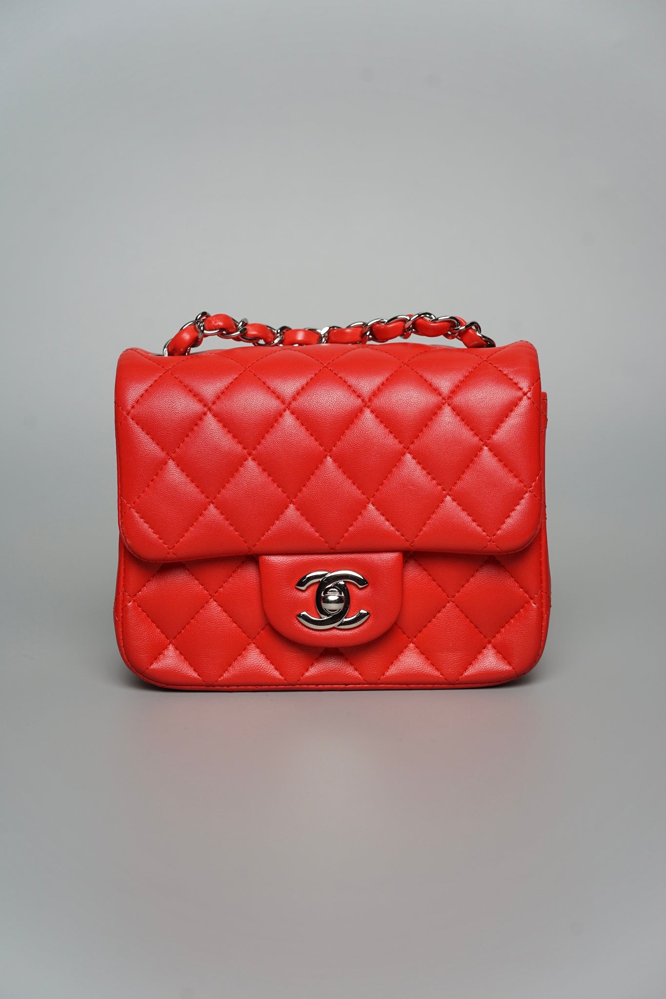 Chanel Classic Mini Square Flap in Red Lambskin Shw
