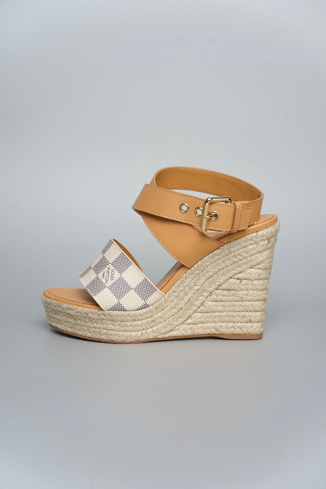 Louis Vuitton Damier Azur Starboard Wedges in Tan Size 39 (Brand New)