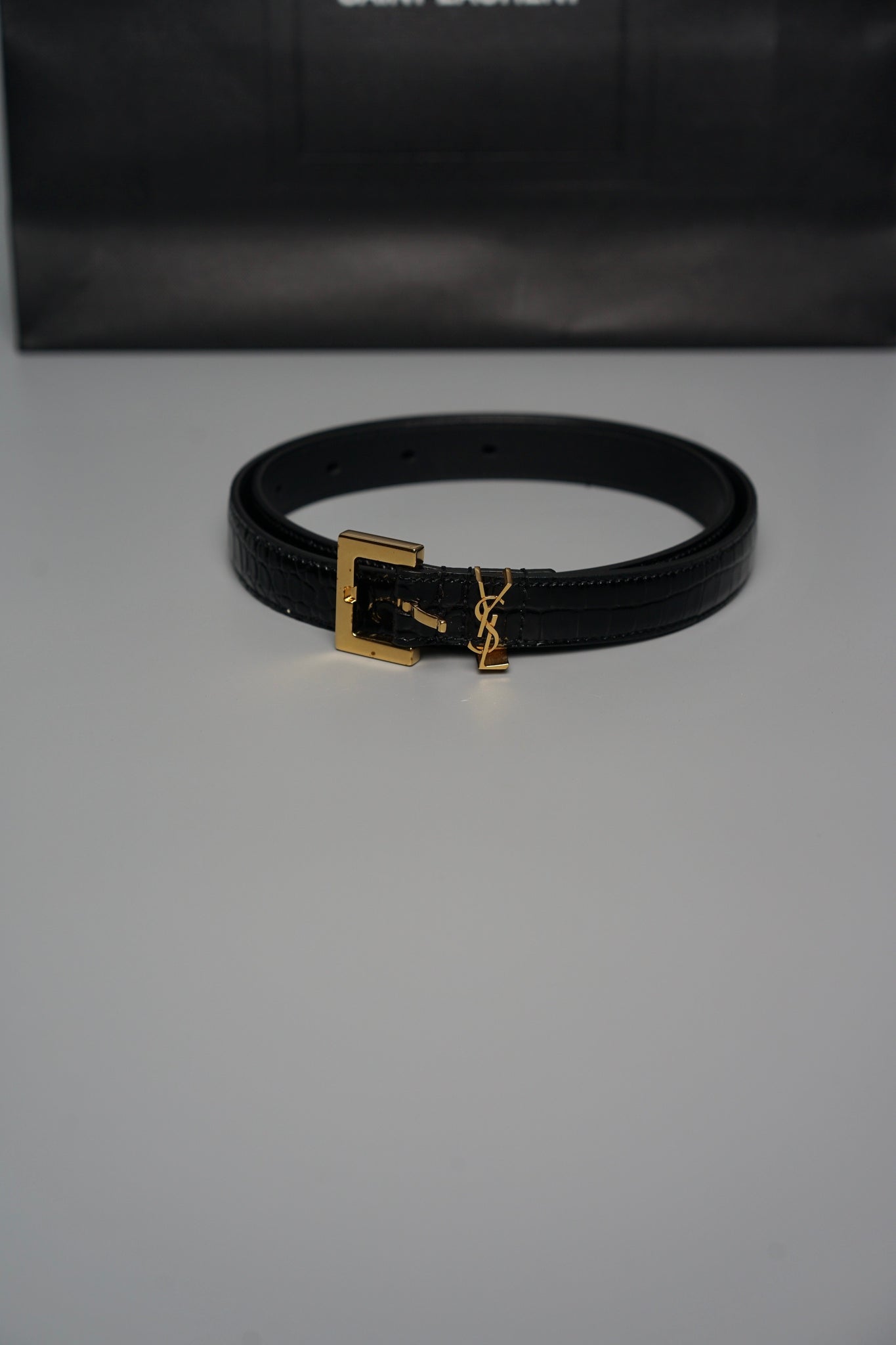 Saint Laurent Cassandre Belt in Black Ghw