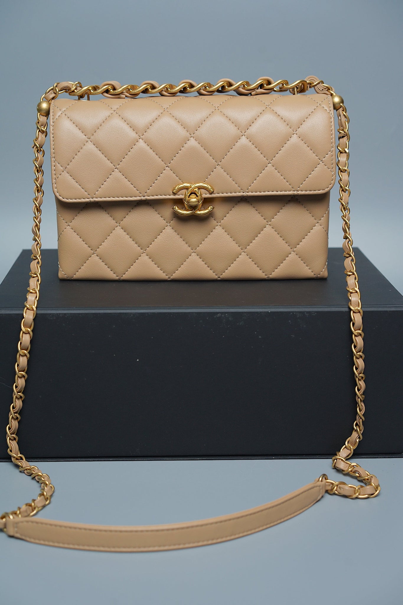 Chanel Small Flap Bag in Dark Beige Lambskin Ghw (Brand New)