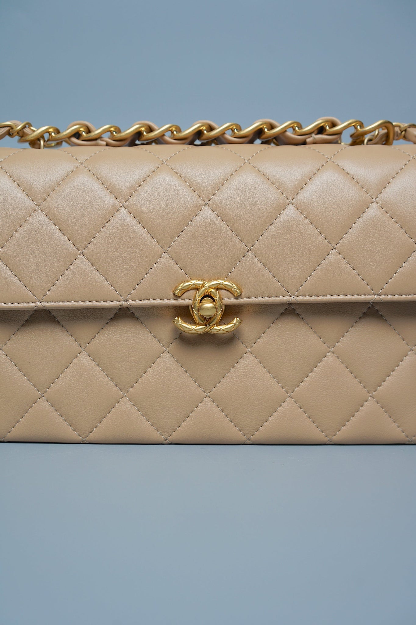 Chanel Small Flap Bag in Dark Beige Lambskin Ghw (Brand New)