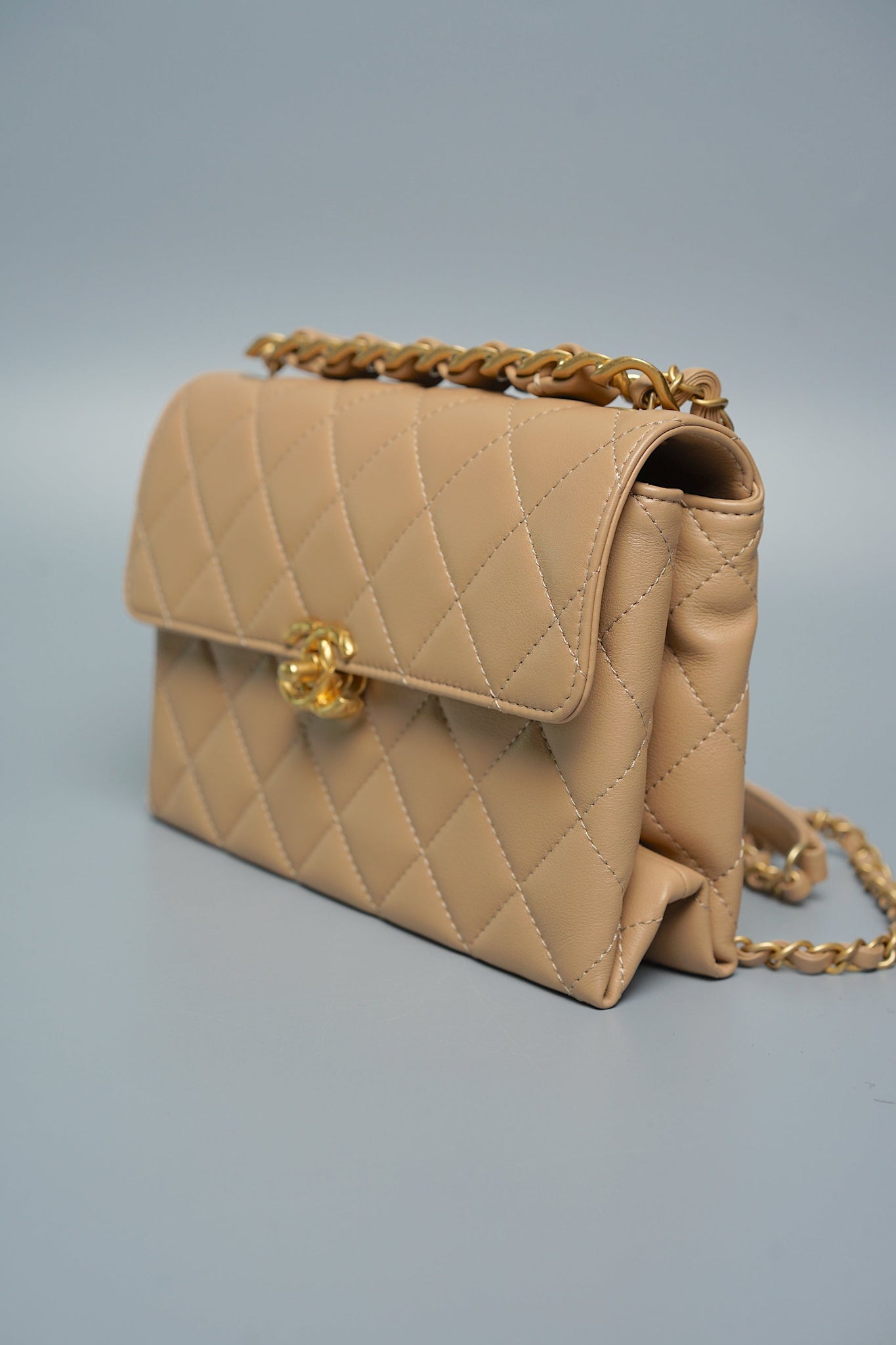 Chanel Small Flap Bag in Dark Beige Lambskin Ghw (Brand New)