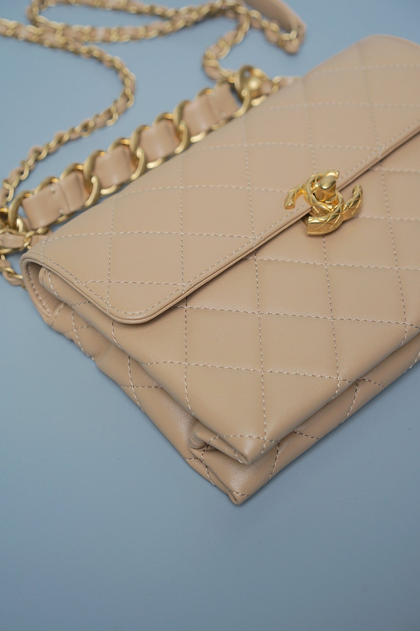 Chanel Small Flap Bag in Dark Beige Lambskin Ghw (Brand New)