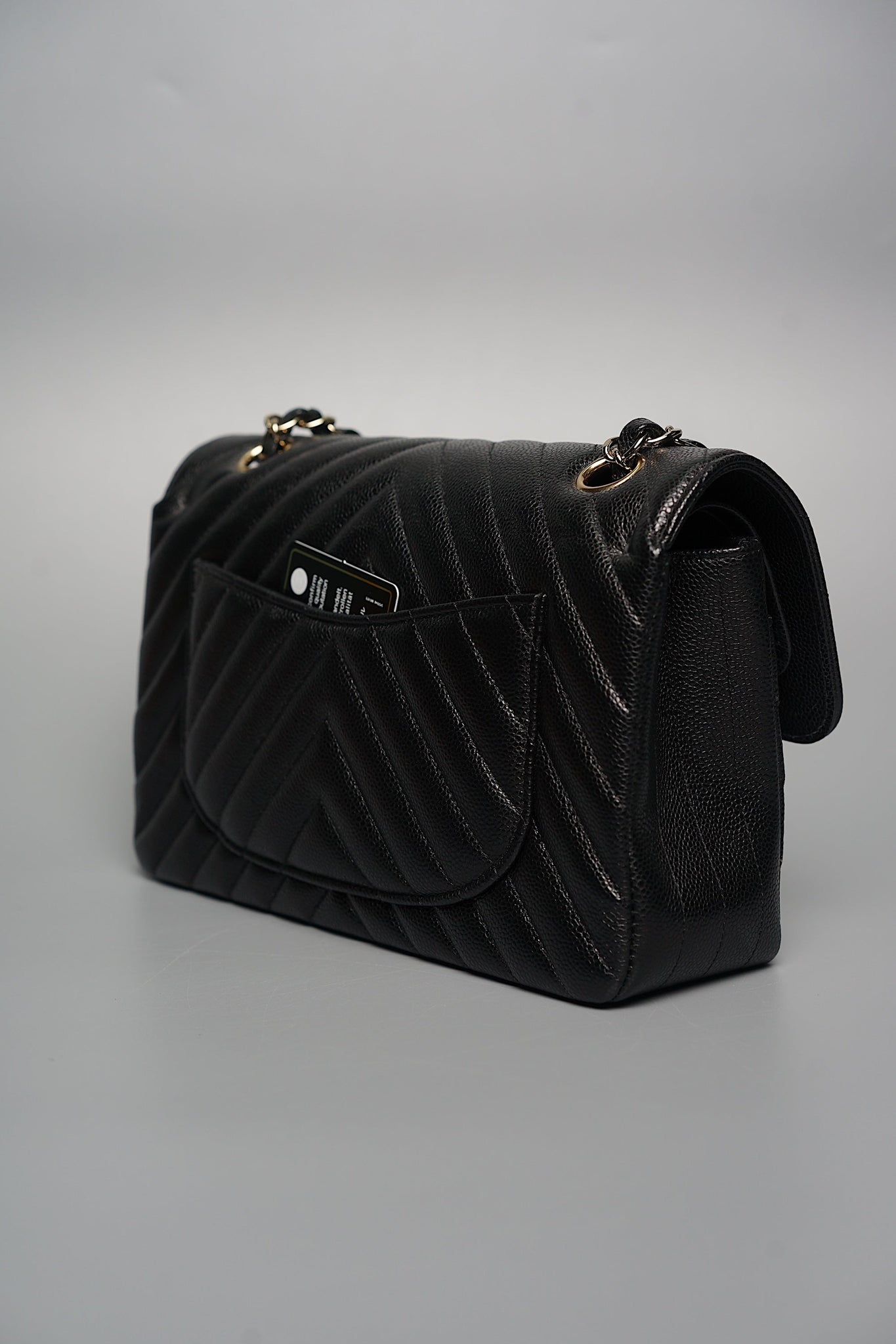 Chanel Small Double Flap in Black Chevron Caviar Ghw (Brand New)