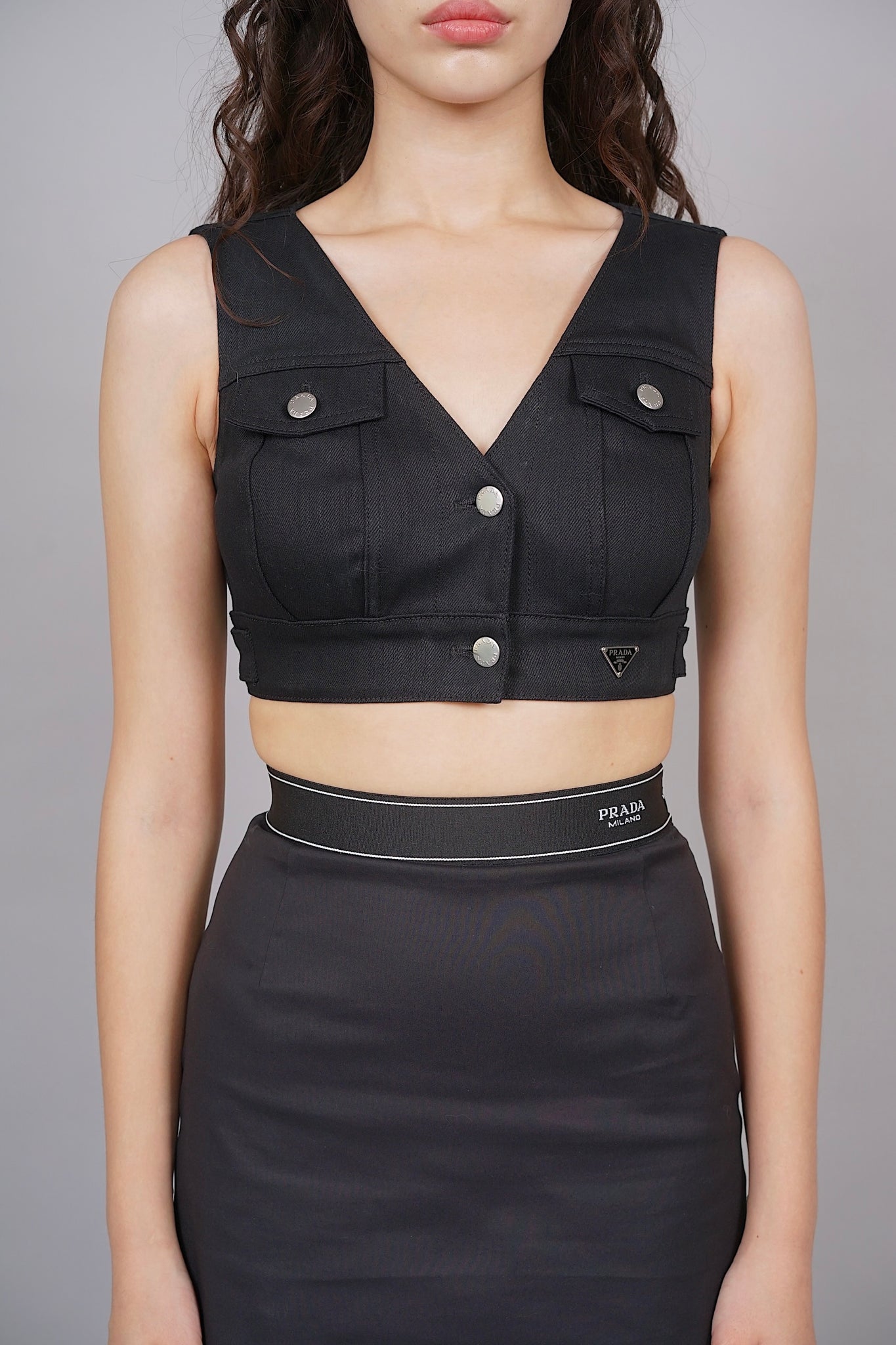 Prada Black Denim Vest Top