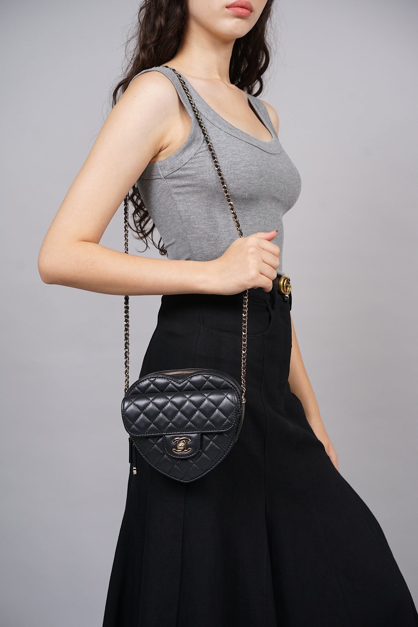 Chanel Heart Bag in Black Lambskin Shw