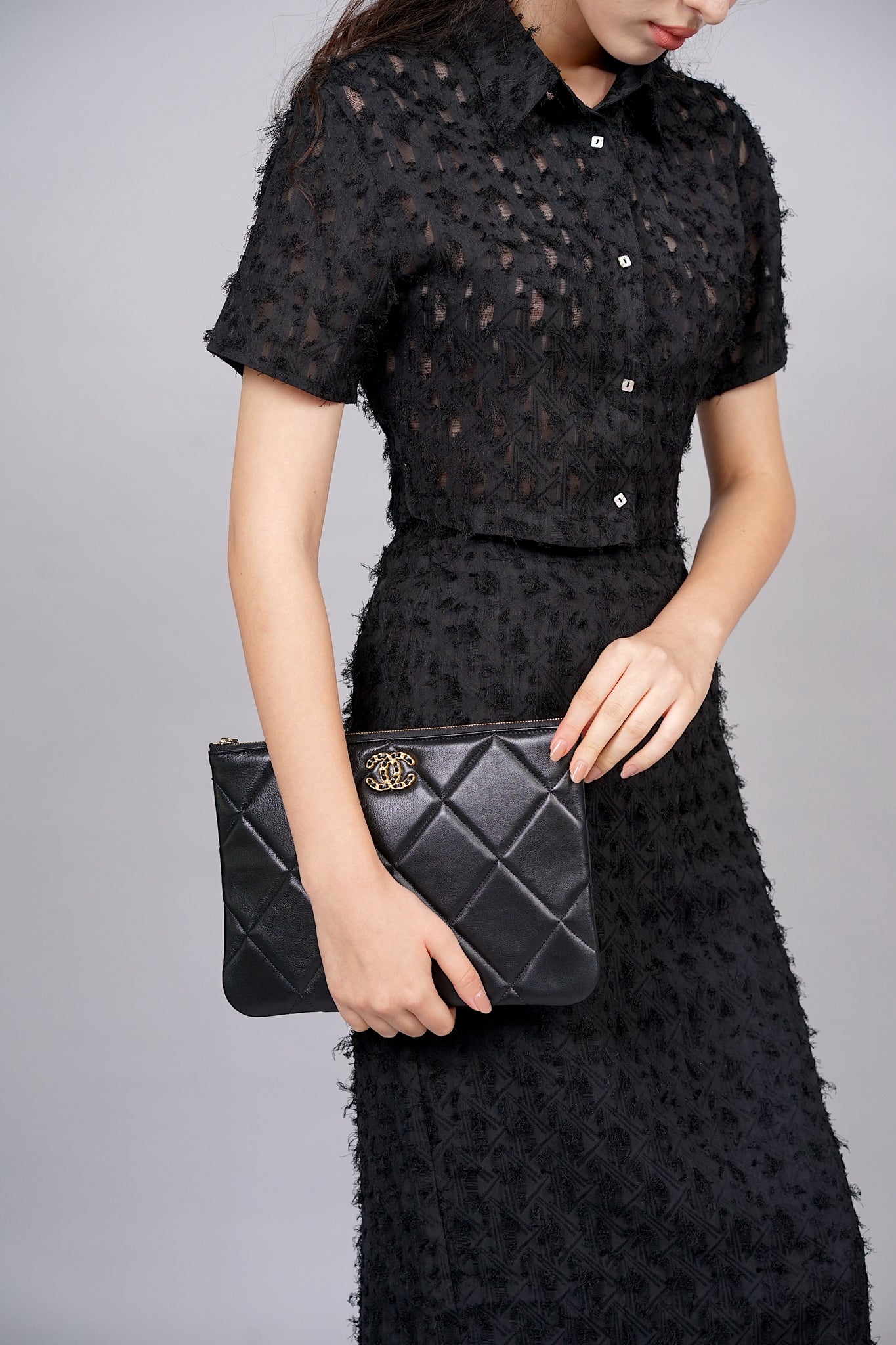 Chanel 19 O' Case Clutch in Black Lambskin Ghw