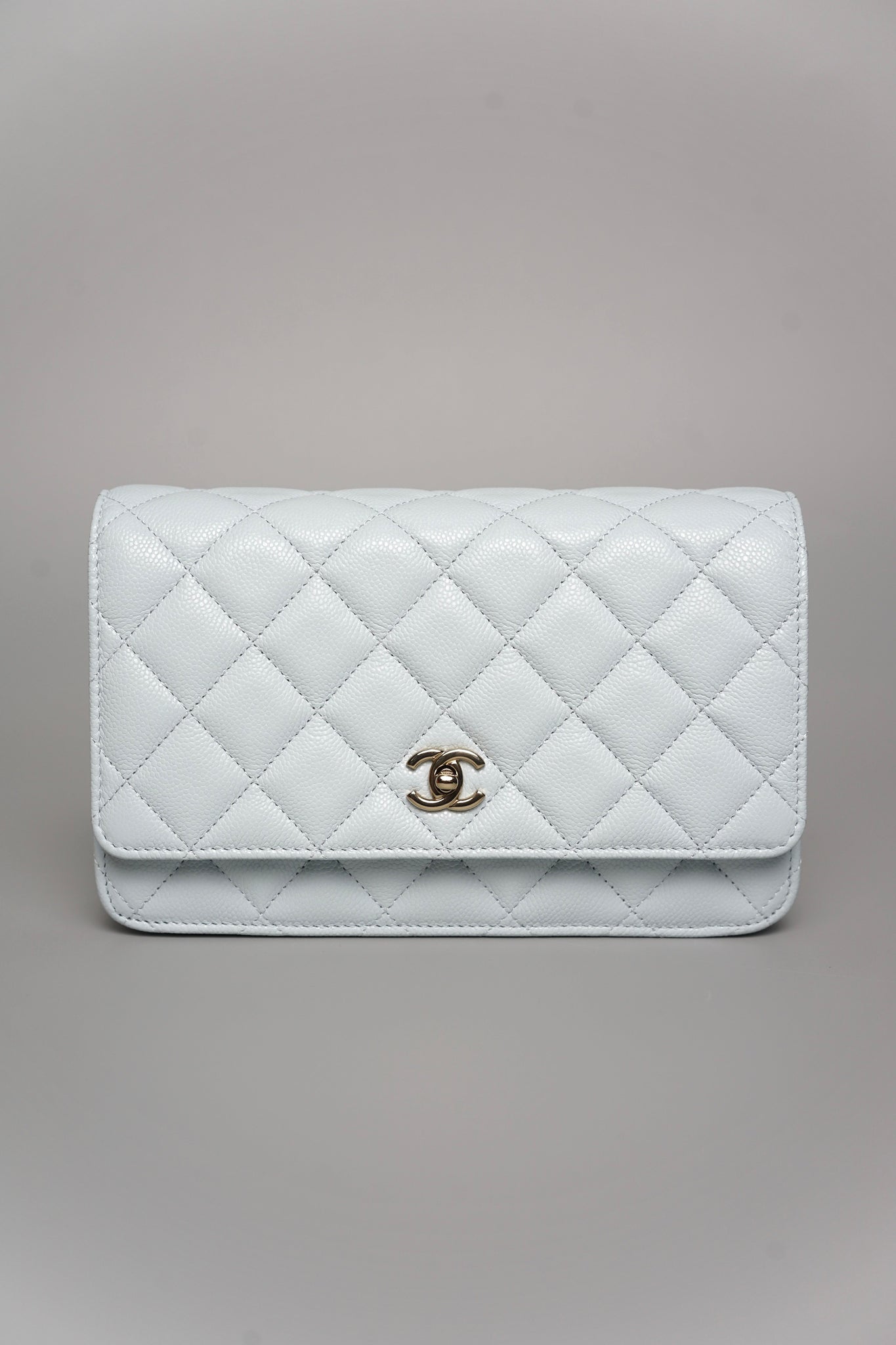 Chanel Wallet on Chain in Light Blue Grained Shiny Calfskin Lghw (Brand New)