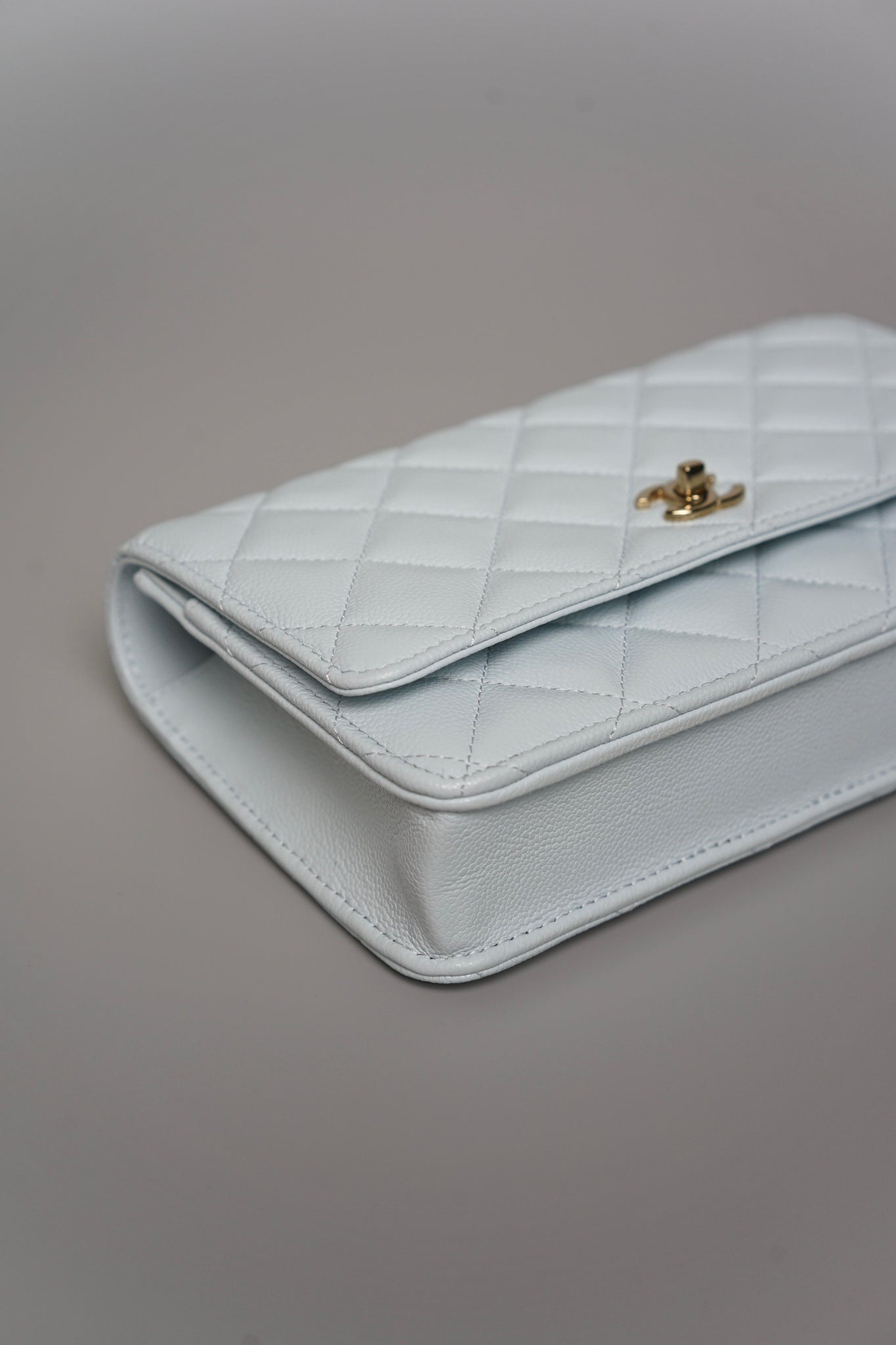 Chanel Wallet on Chain in Light Blue Grained Shiny Calfskin Lghw (Brand New)