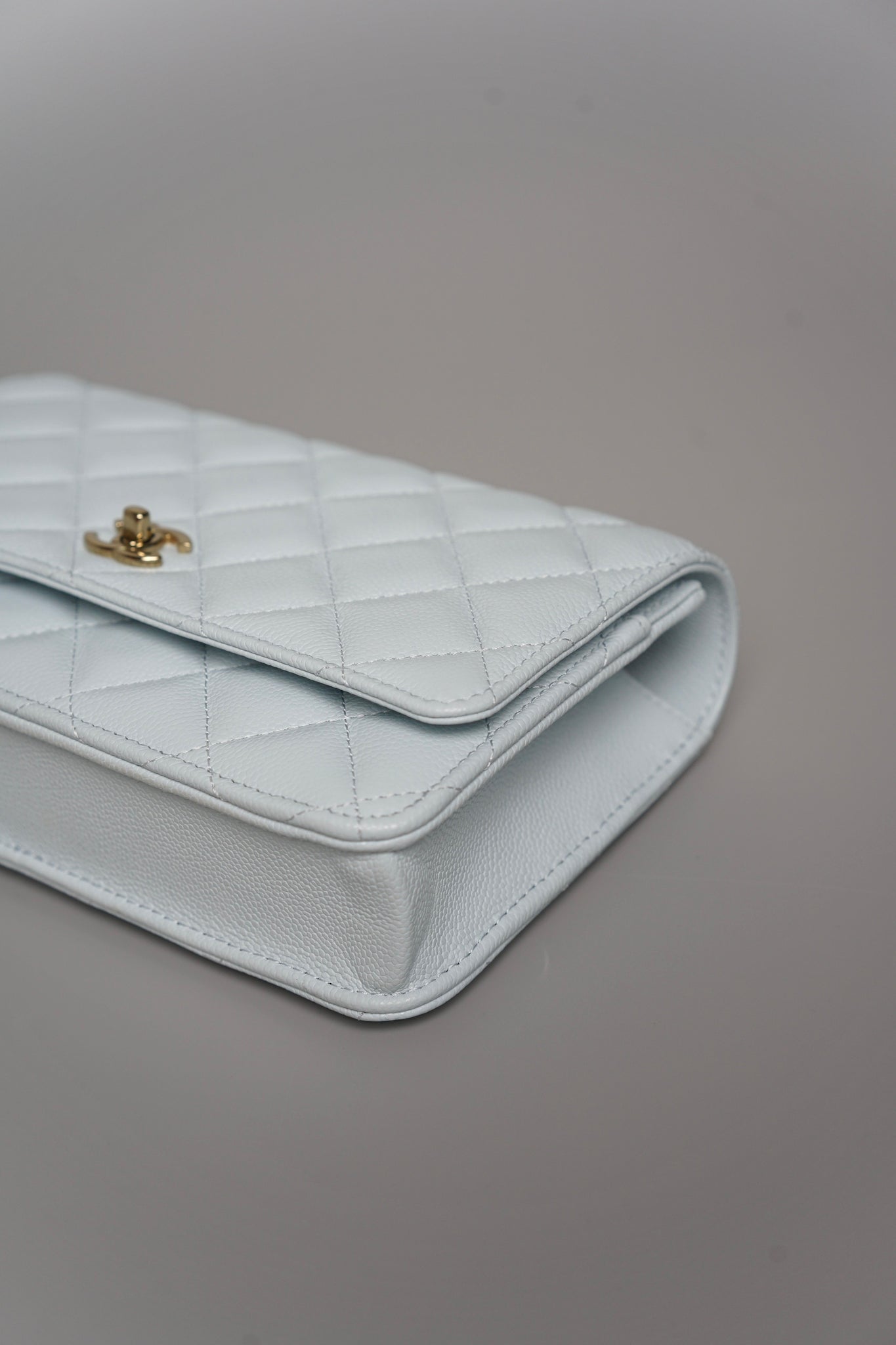 Chanel Wallet on Chain in Light Blue Grained Shiny Calfskin Lghw (Brand New)