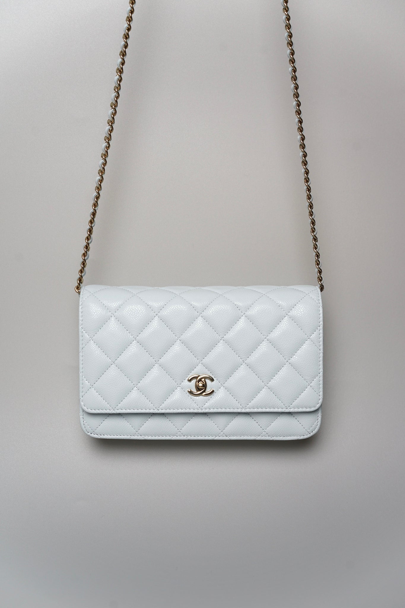 Chanel Wallet on Chain in Light Blue Grained Shiny Calfskin Lghw (Brand New)