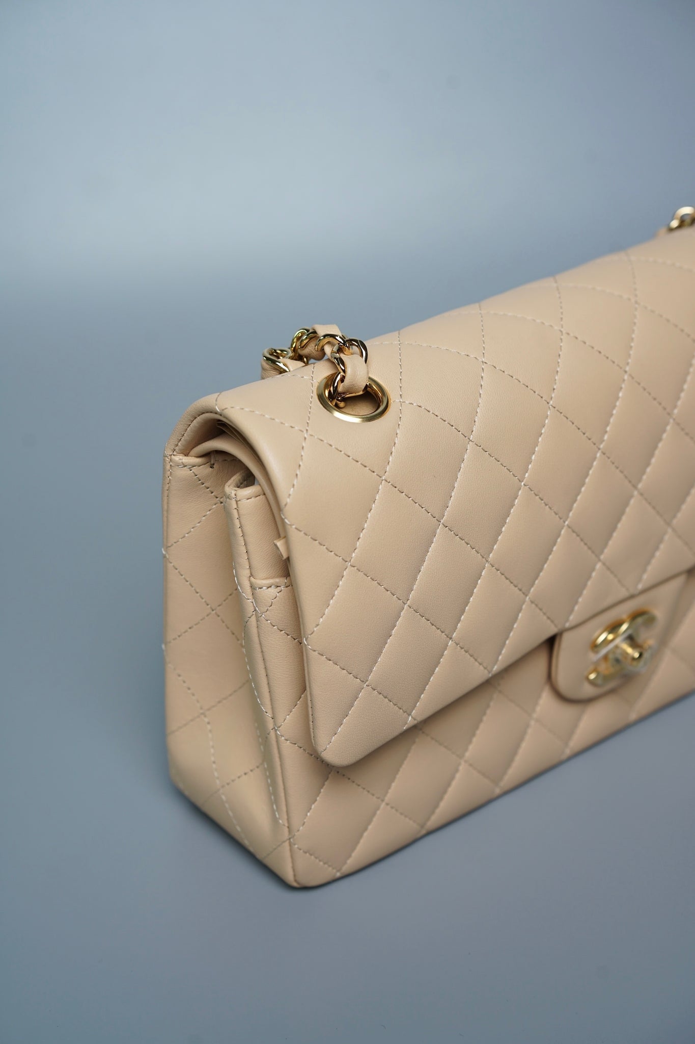 Chanel Classic Medium Double Flap in Beige Lambskin Ghw (Brand New)
