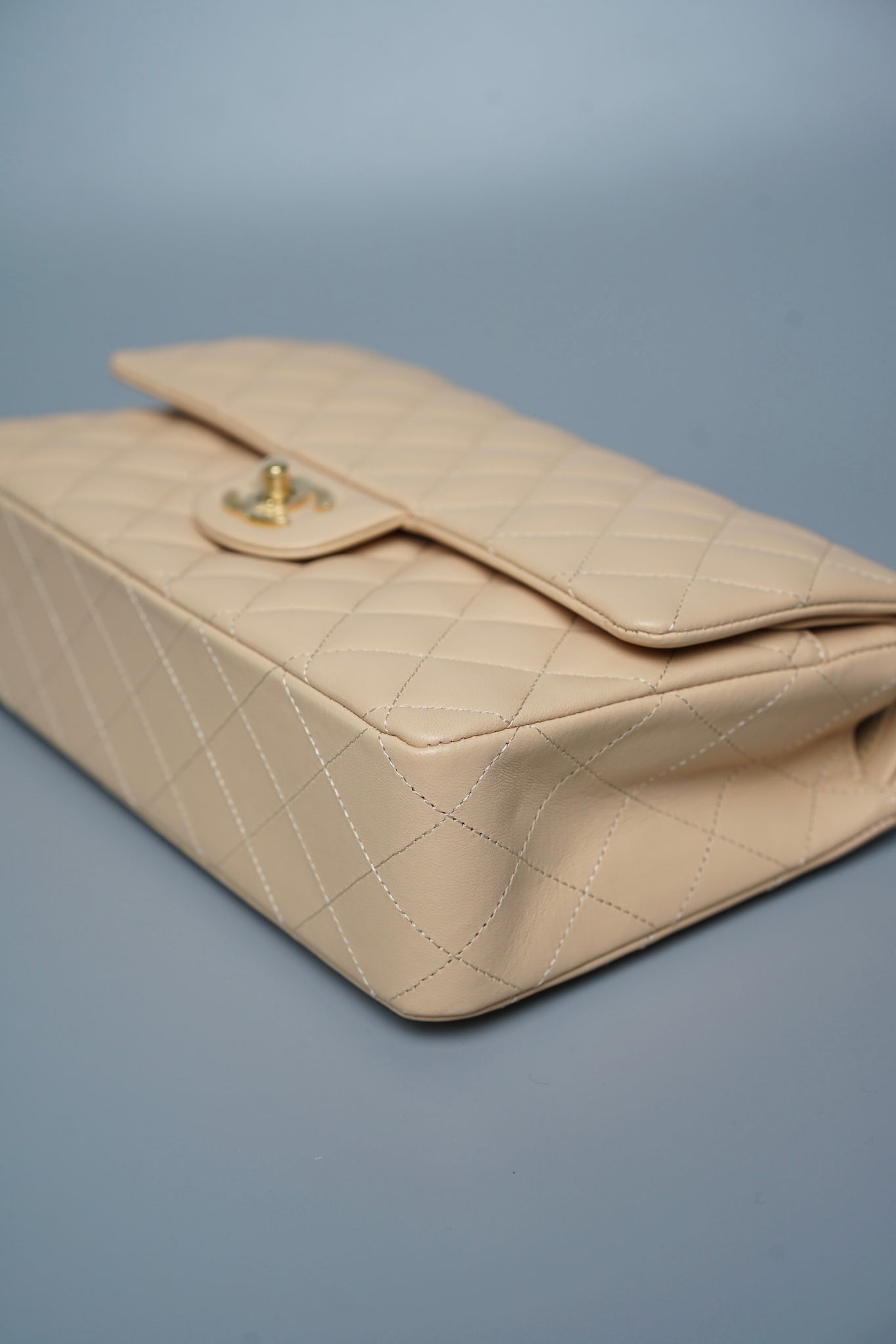 Chanel Classic Medium Double Flap in Beige Lambskin Ghw (Brand New)
