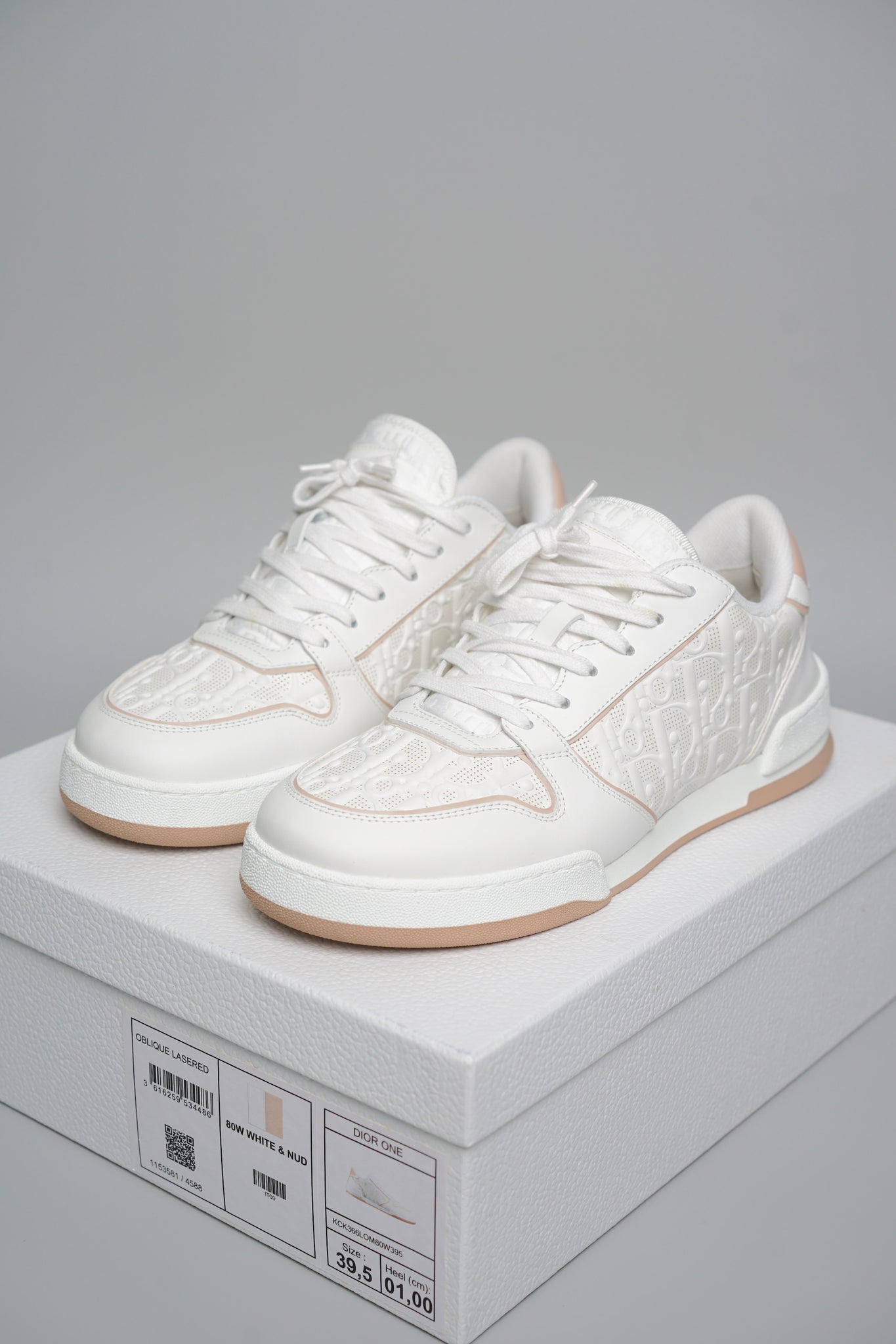 Dior One Sneaker Oblique Perforated Calfskin in White Nude Size 39.5