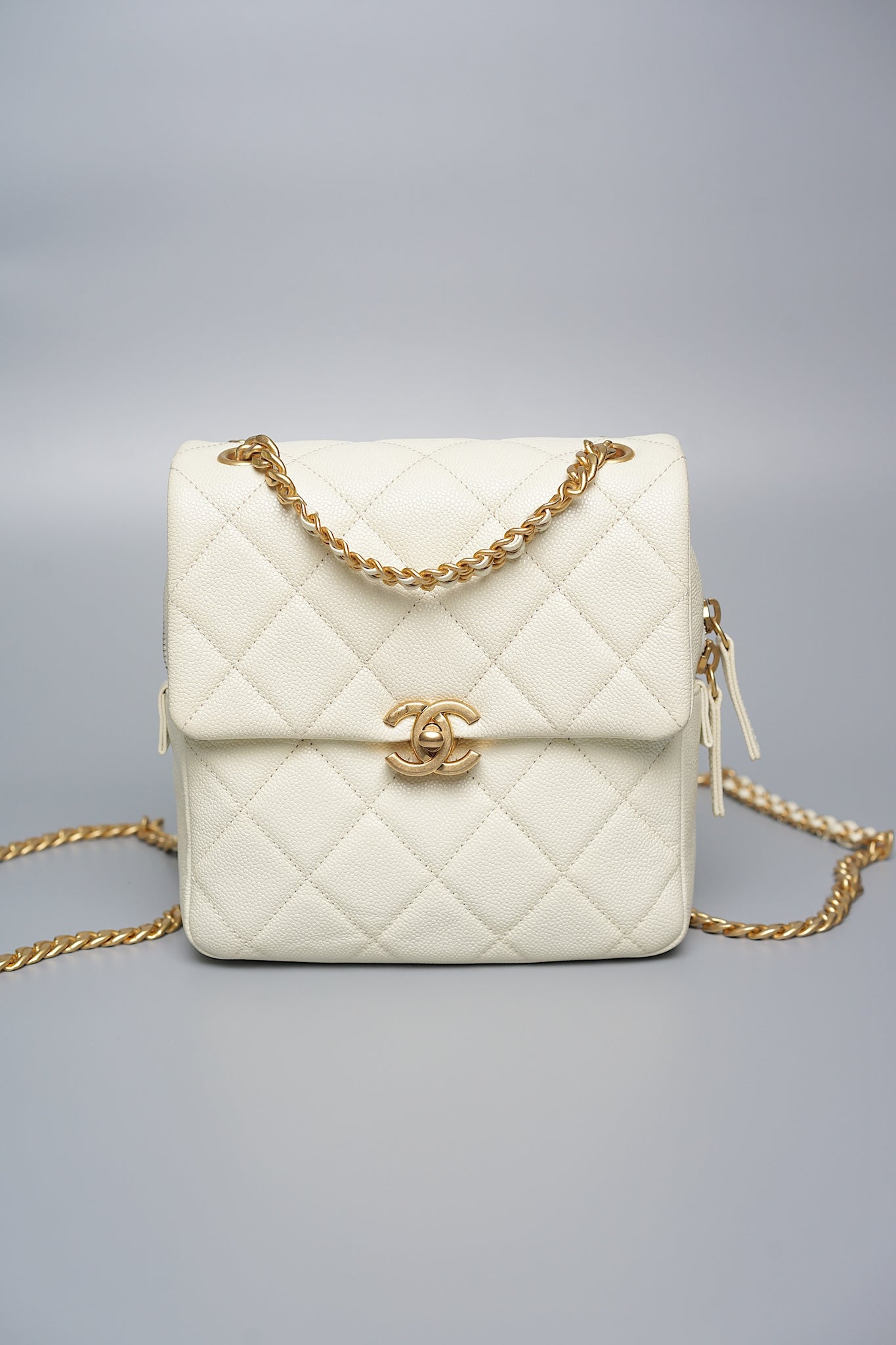 Chanel Chain Melody Backpack in White Caviar Bghw