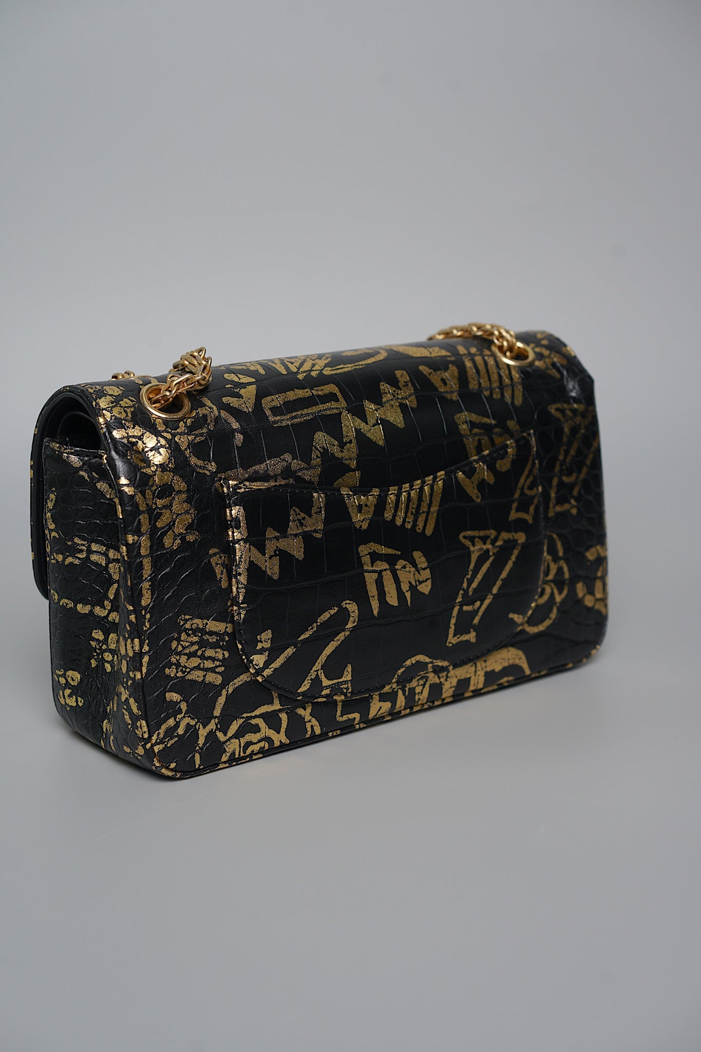 Chanel 2.55 Mini Reissue Crocodile Embossed Graffiti in Black Gold Bghw
