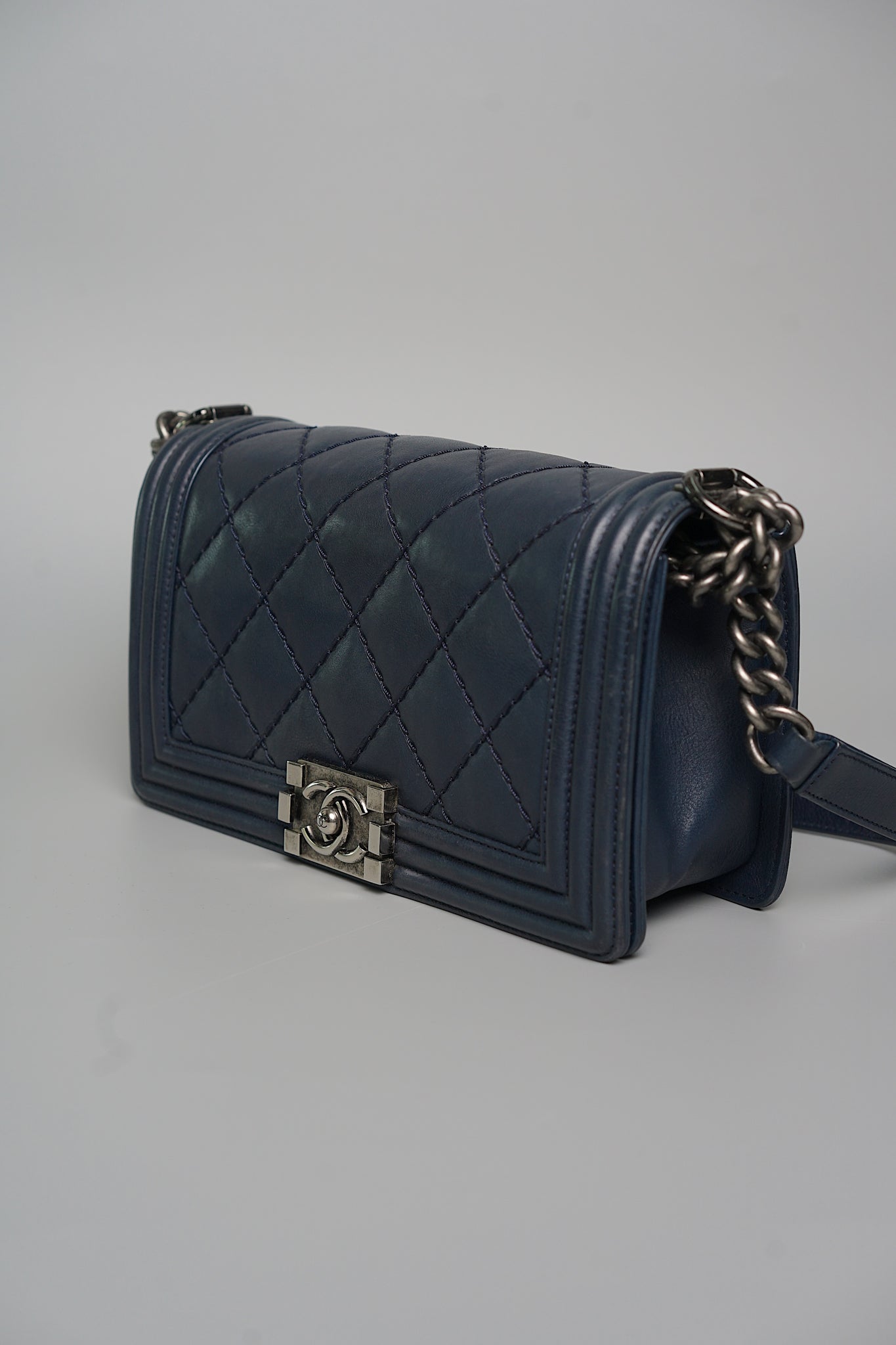 Boy Chanel Medium in Navy Lambskin Ruthenium