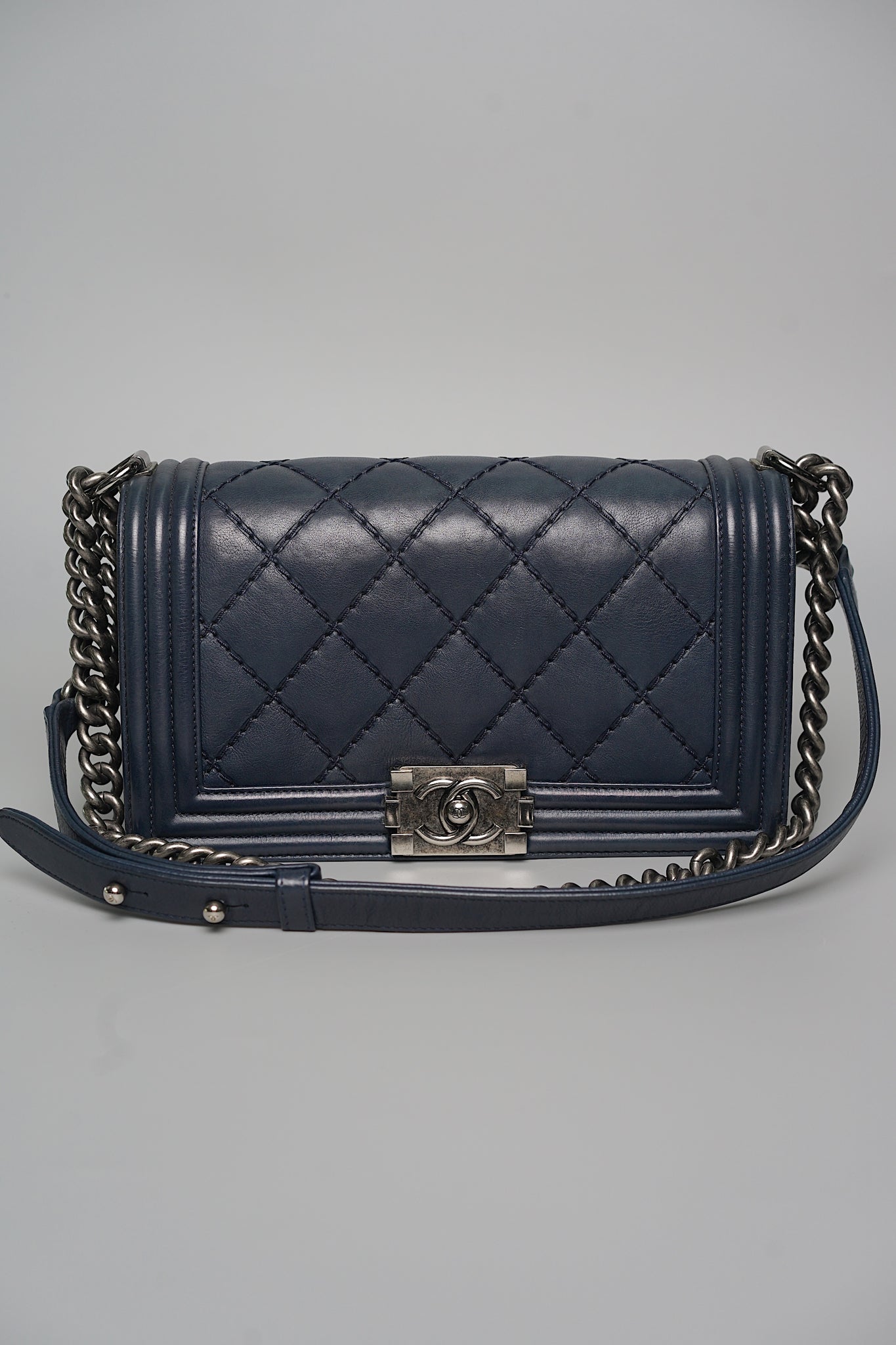 Boy Chanel Medium in Navy Lambskin Ruthenium
