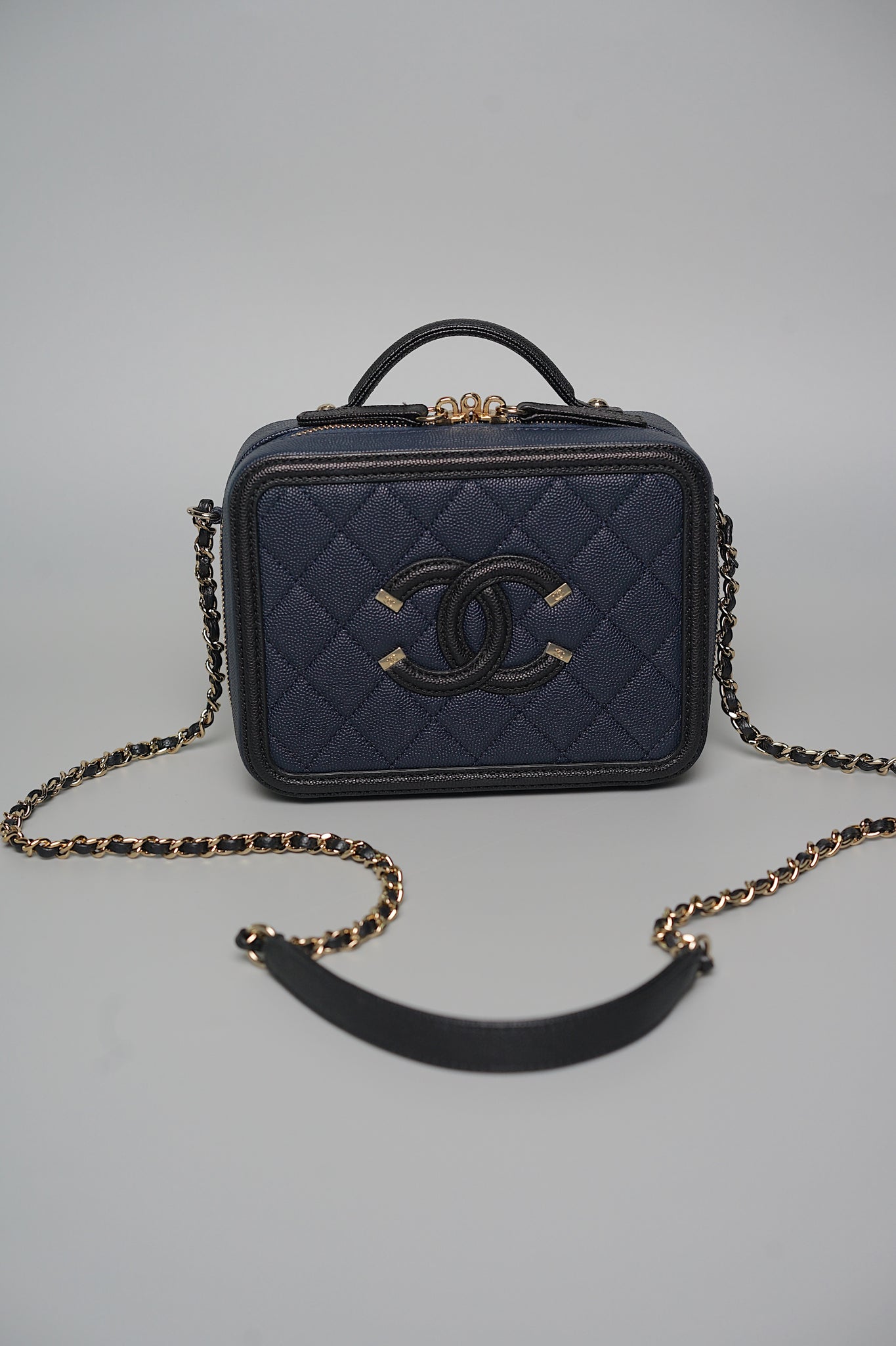 Chanel Mini Filigree Vanity Bag in Navy/Black Caviar Ghw