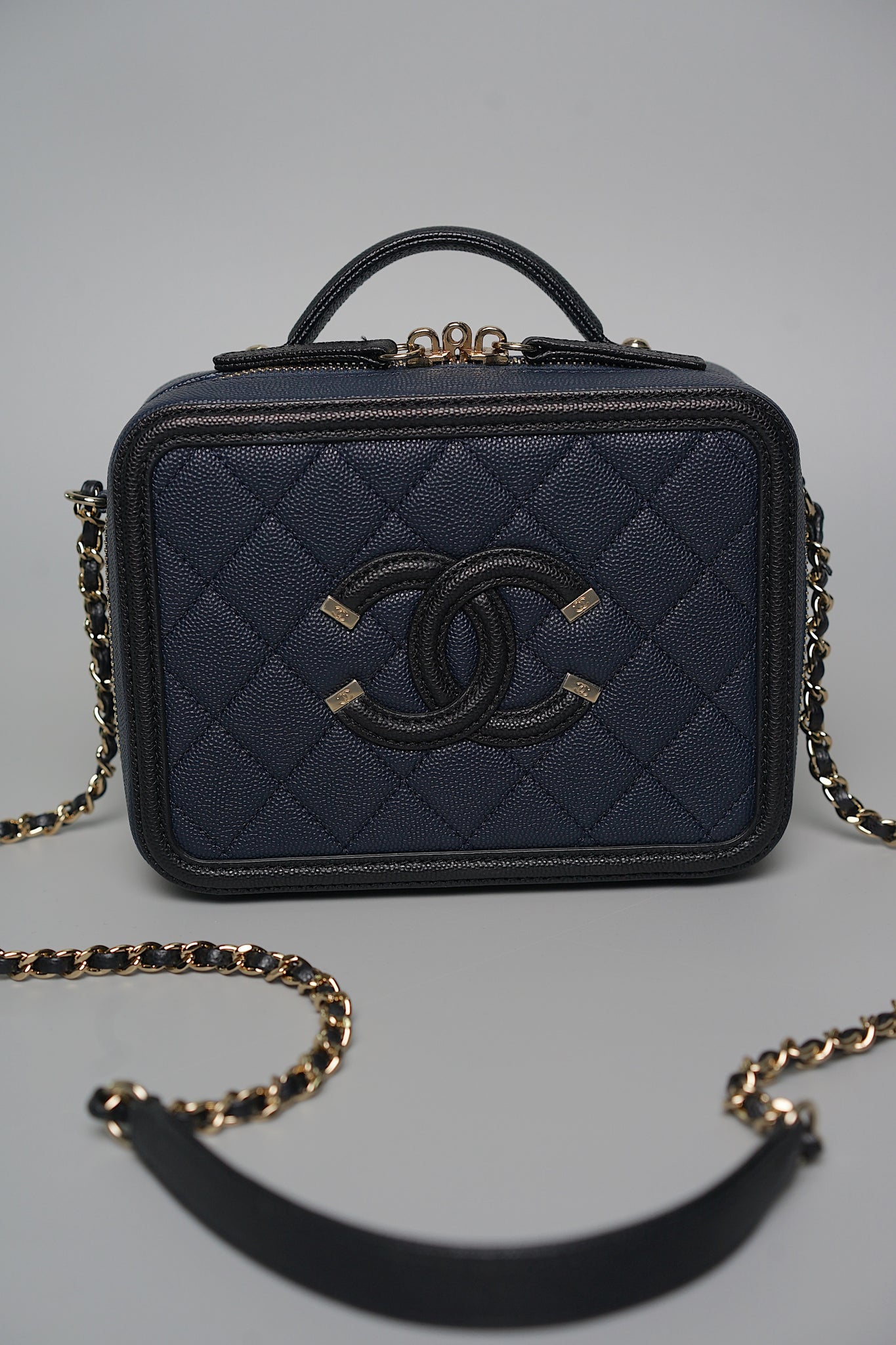 Chanel Mini Filigree Vanity Bag in Navy/Black Caviar Ghw