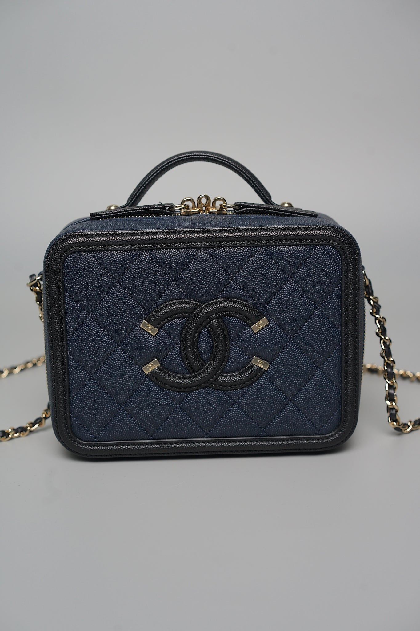 Chanel Mini Filigree Vanity Bag in Navy/Black Caviar Ghw