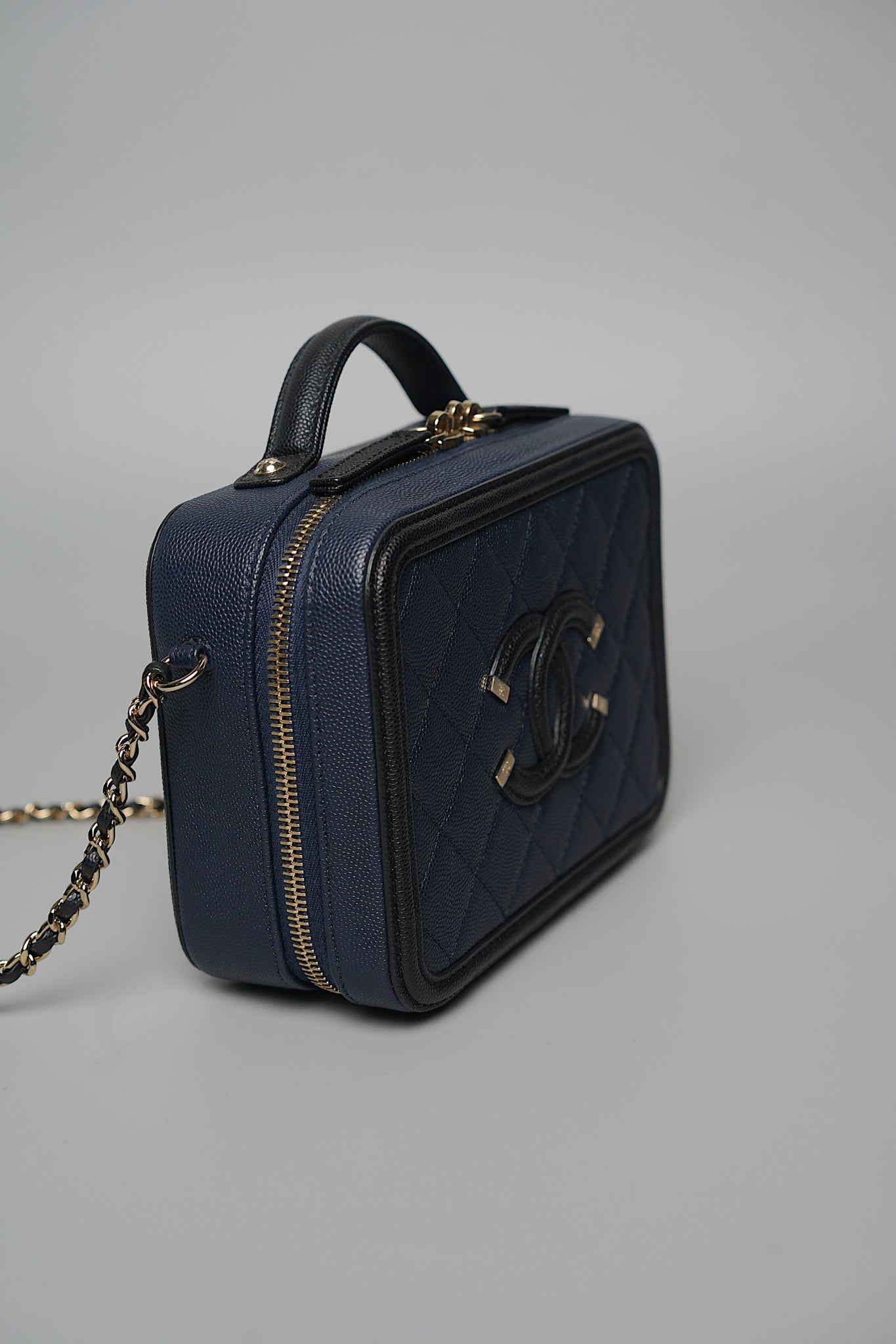 Chanel Mini Filigree Vanity Bag in Navy/Black Caviar Ghw