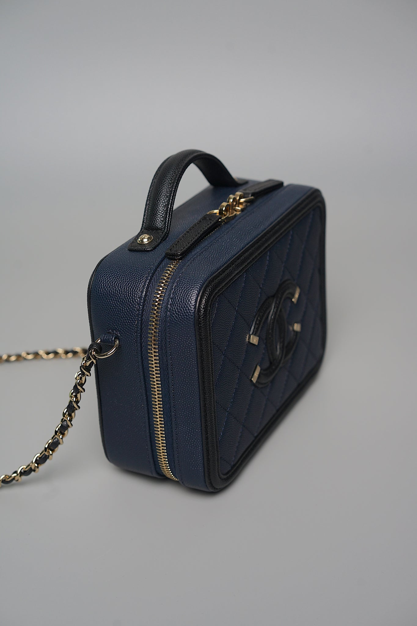 Chanel Mini Filigree Vanity Bag in Navy/Black Caviar Ghw