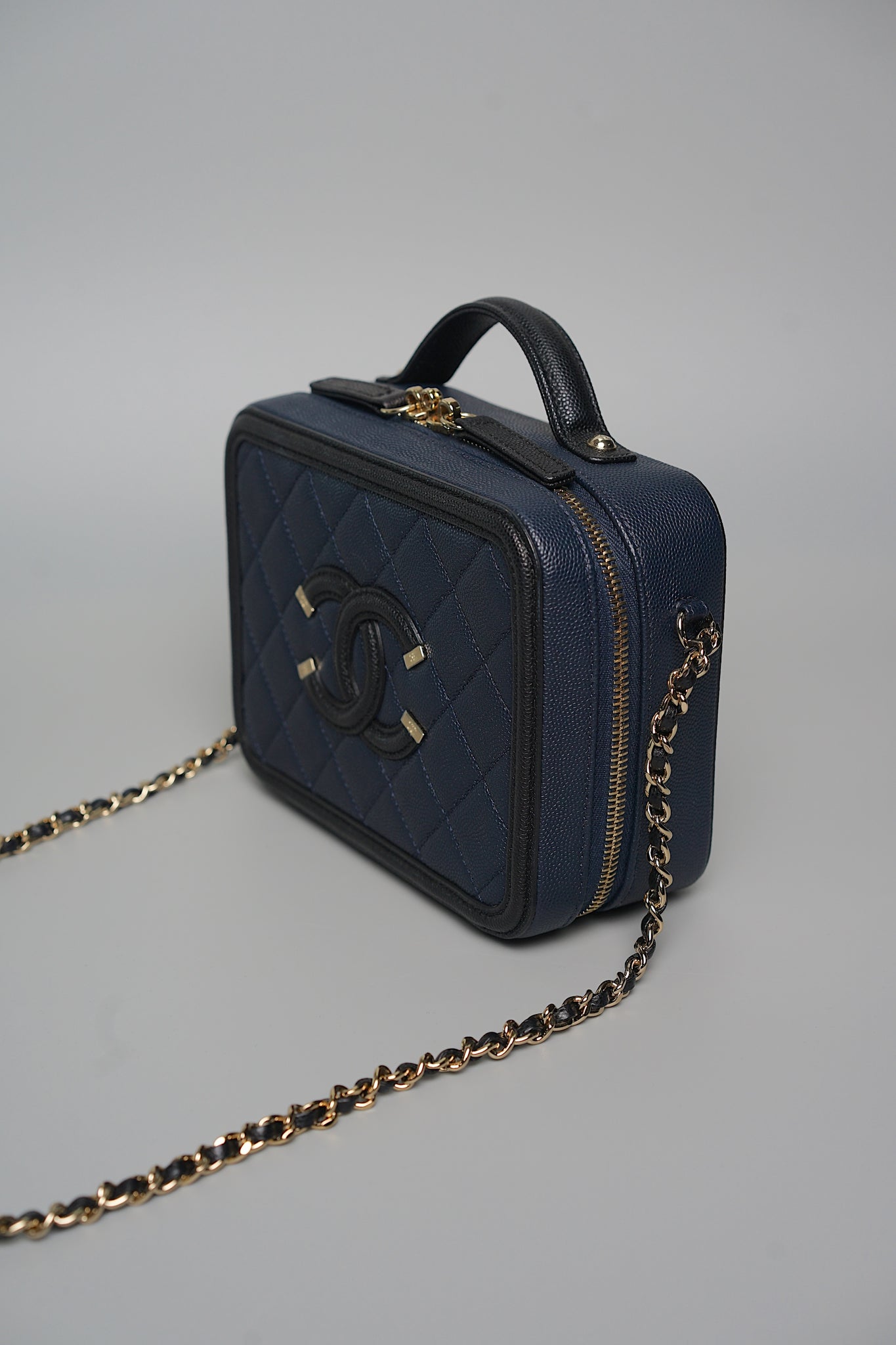Chanel Mini Filigree Vanity Bag in Navy/Black Caviar Ghw
