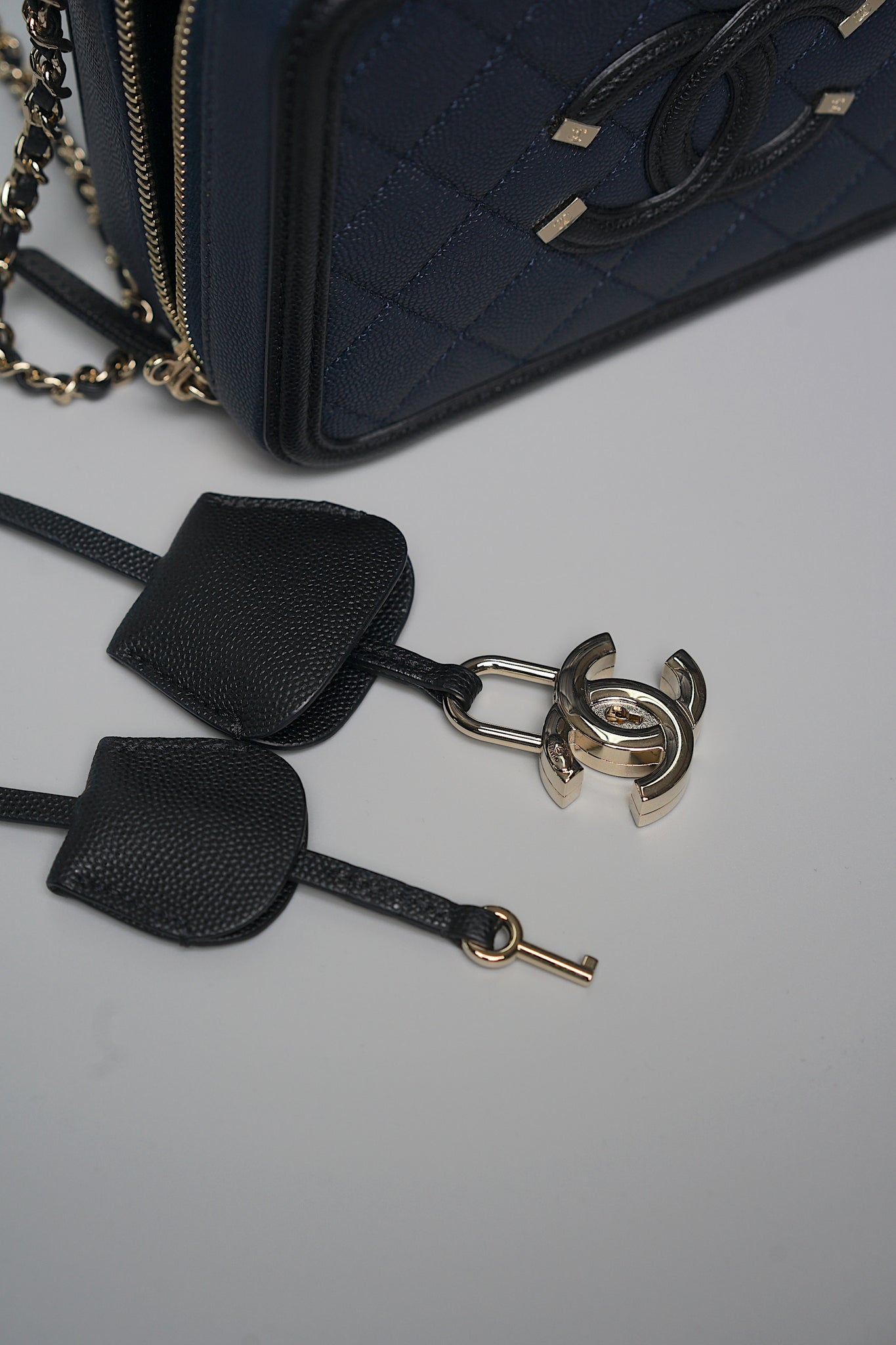 Chanel Mini Filigree Vanity Bag in Navy/Black Caviar Ghw