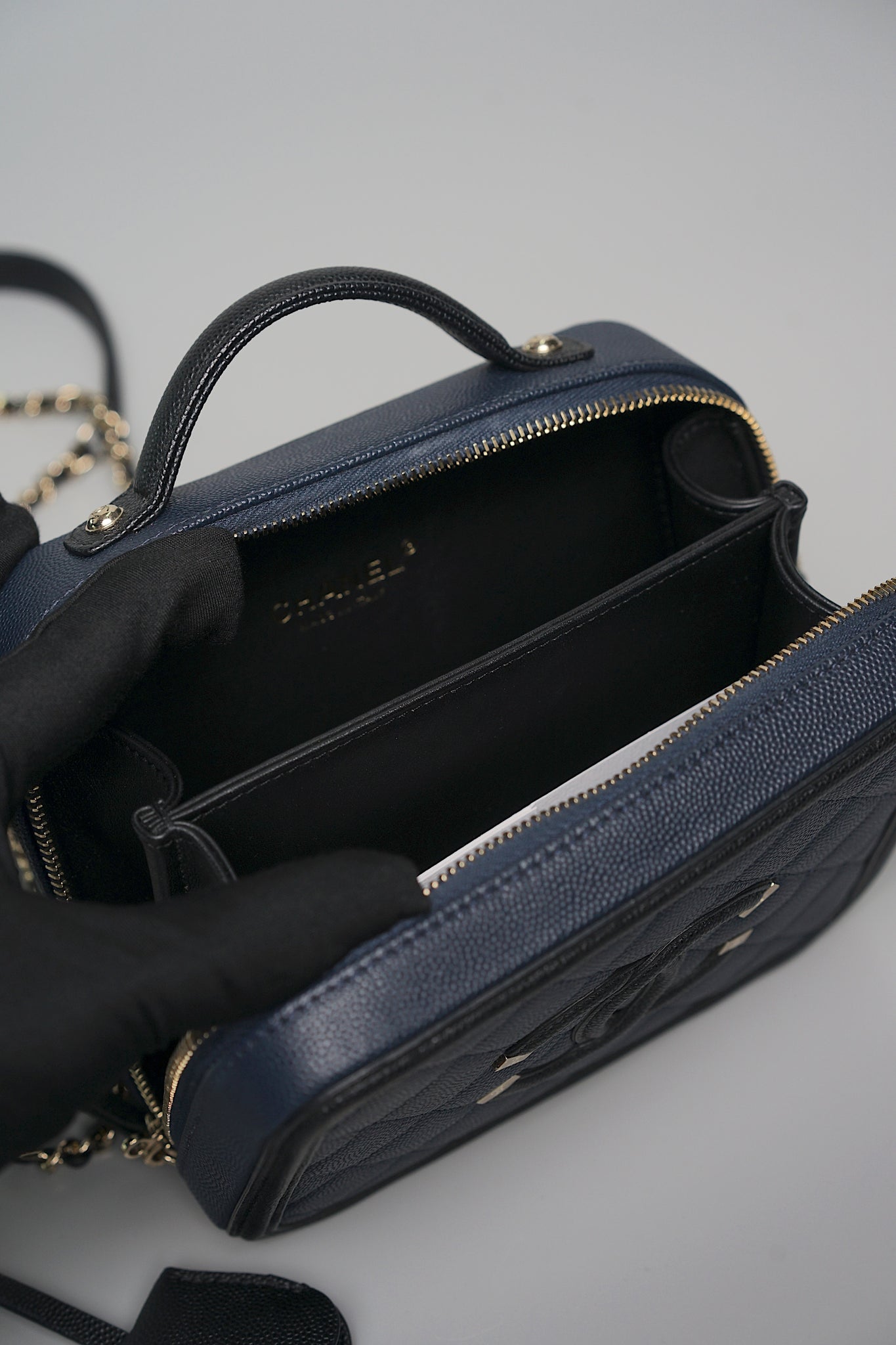 Chanel Mini Filigree Vanity Bag in Navy/Black Caviar Ghw